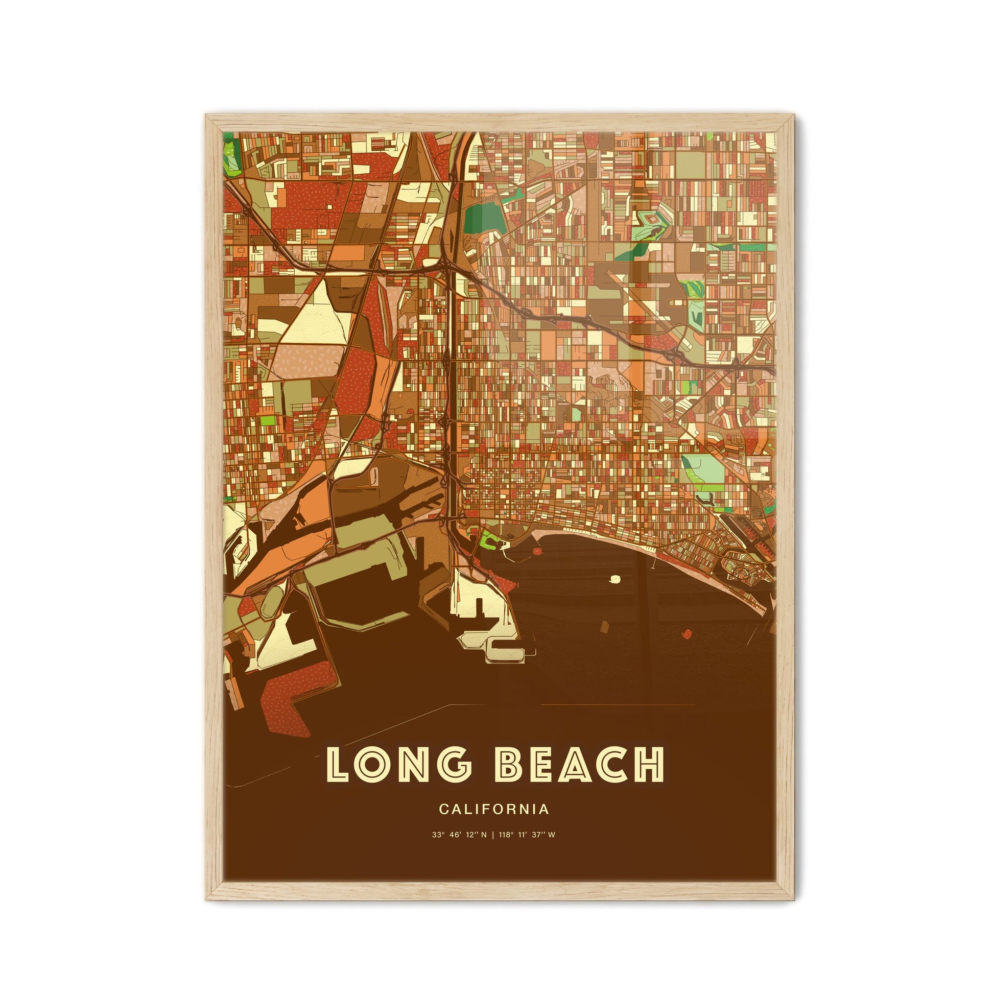 Colorful Long Beach California Fine Art Map Farmhouse