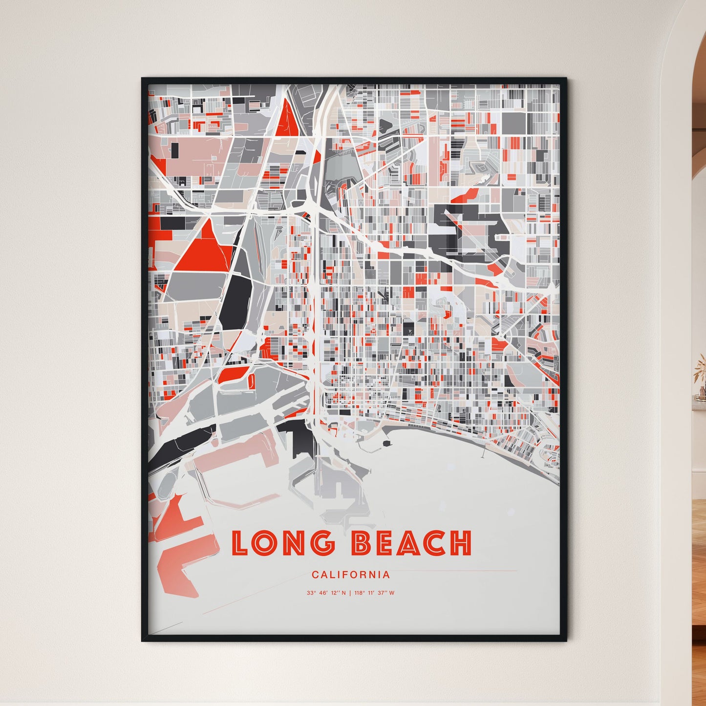 Colorful Long Beach California Fine Art Map Modern Expressive