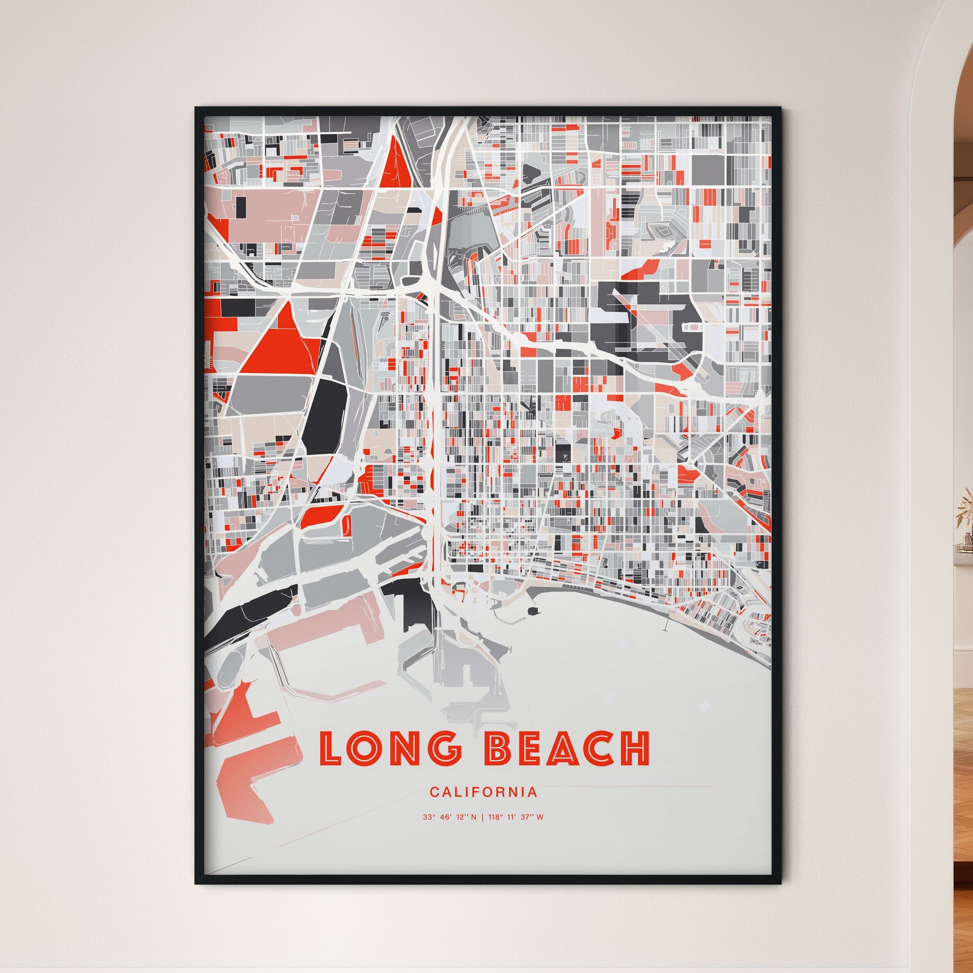 Colorful Long Beach California Fine Art Map Modern Expressive
