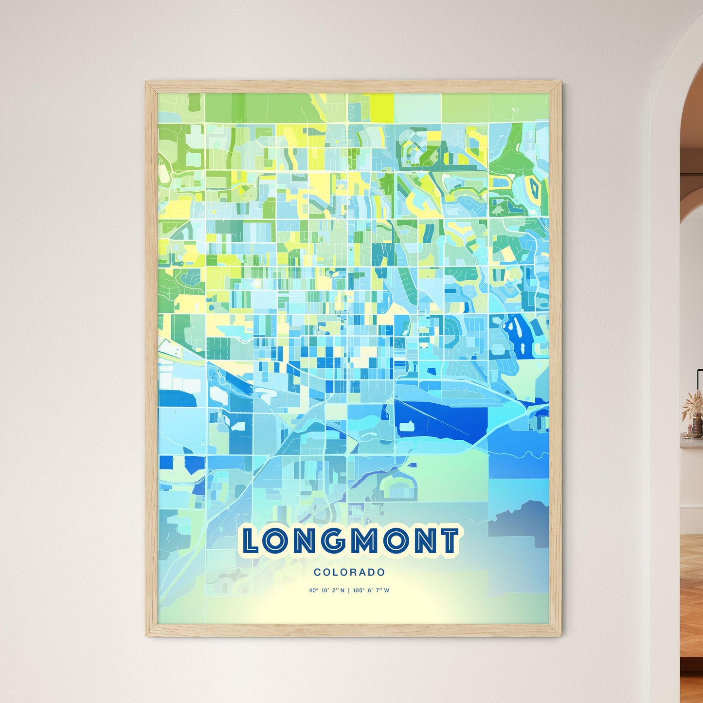 Colorful Longmont Colorado Fine Art Map Cool Blue