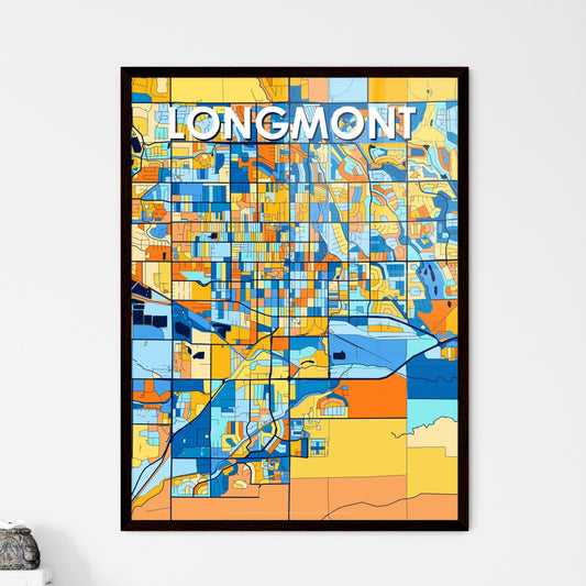 LONGMONT COLORADO Vibrant Colorful Art Map Poster Blue Orange