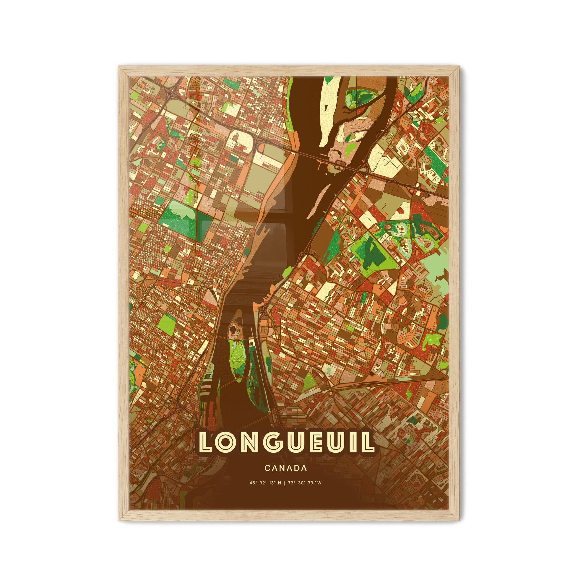 Colorful Longueuil Canada Fine Art Map Farmhouse