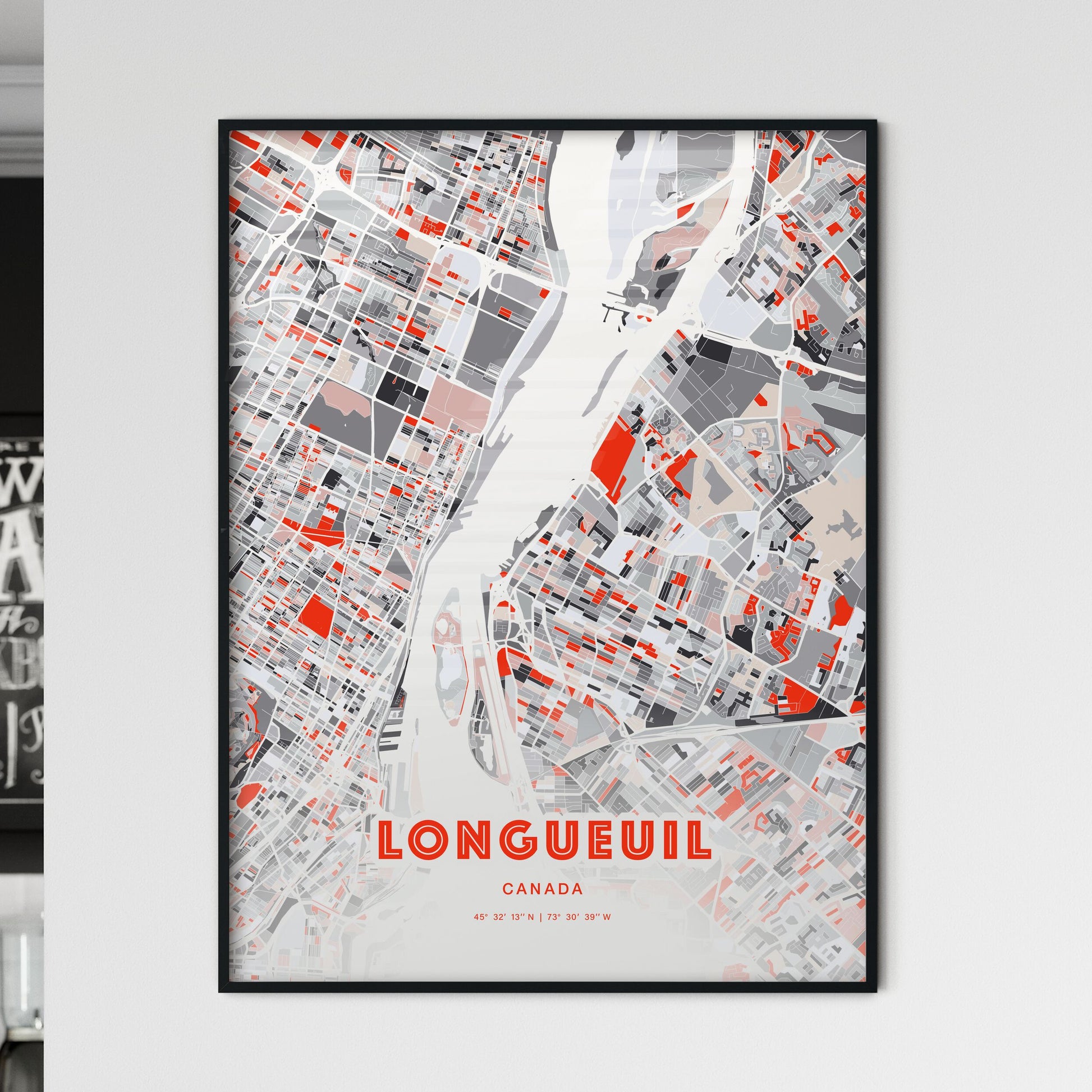 Colorful Longueuil Canada Fine Art Map Modern Expressive