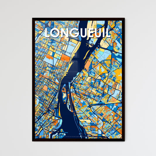 LONGUEUIL CANADA Vibrant Colorful Art Map Poster Blue Orange