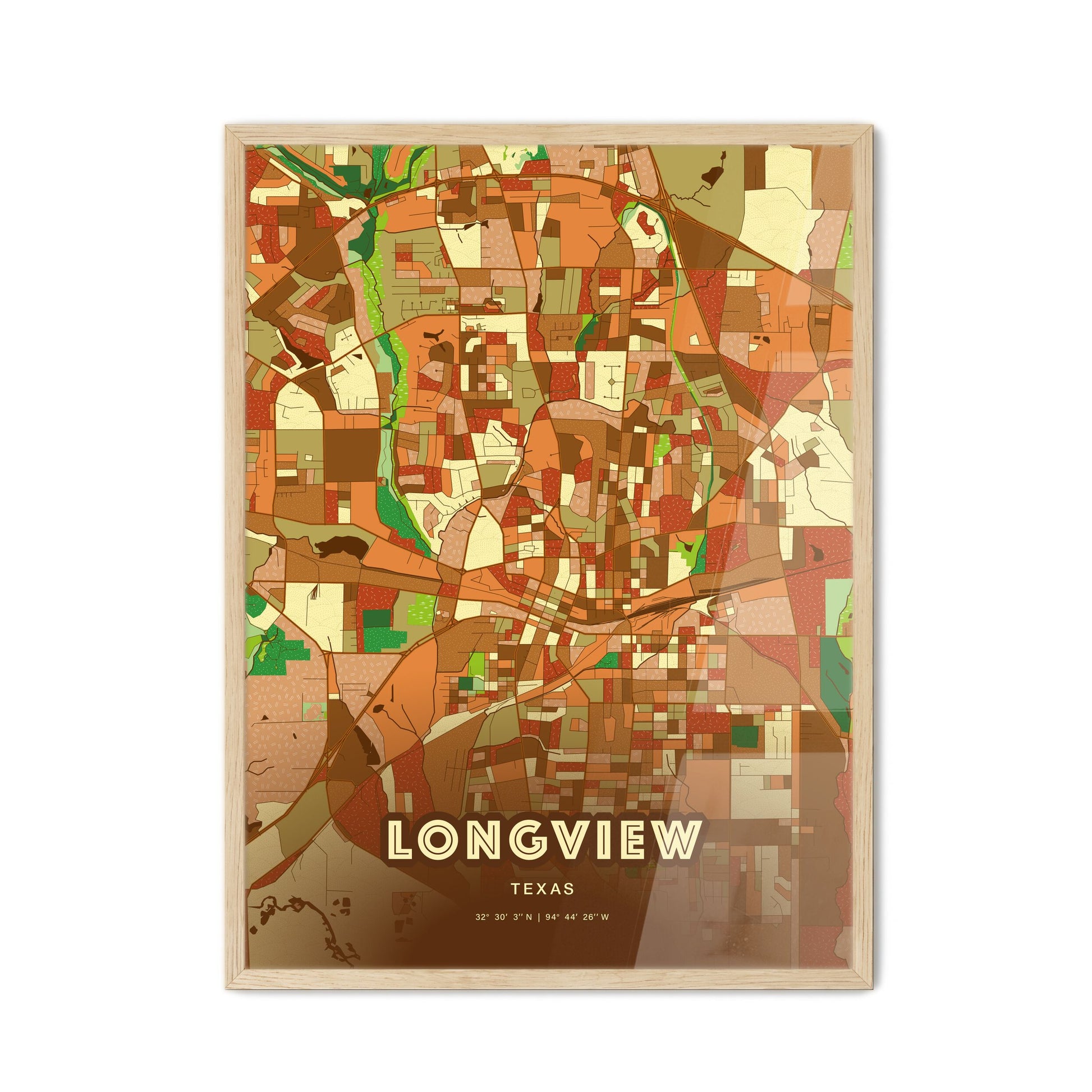 Colorful Longview Texas Fine Art Map Farmhouse