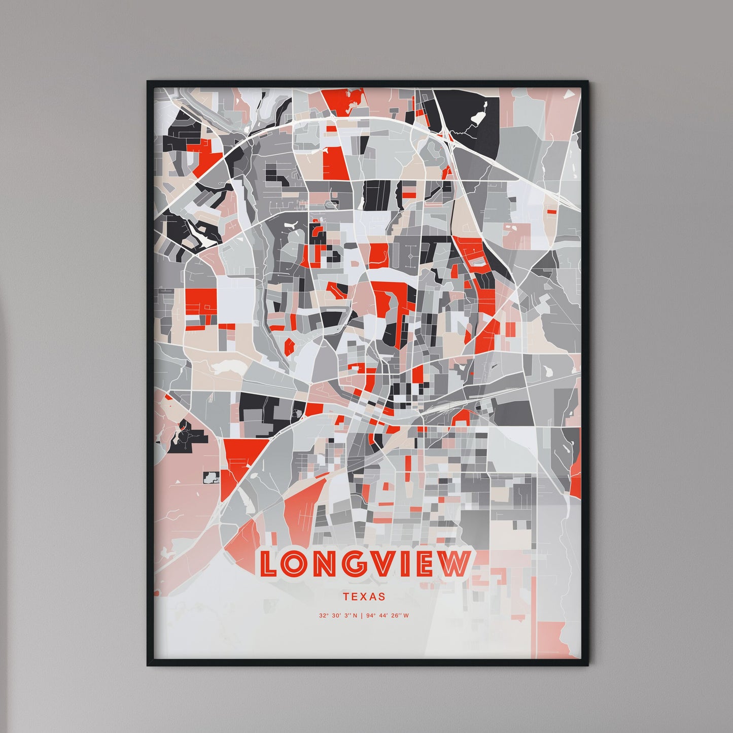 Colorful Longview Texas Fine Art Map Modern Expressive