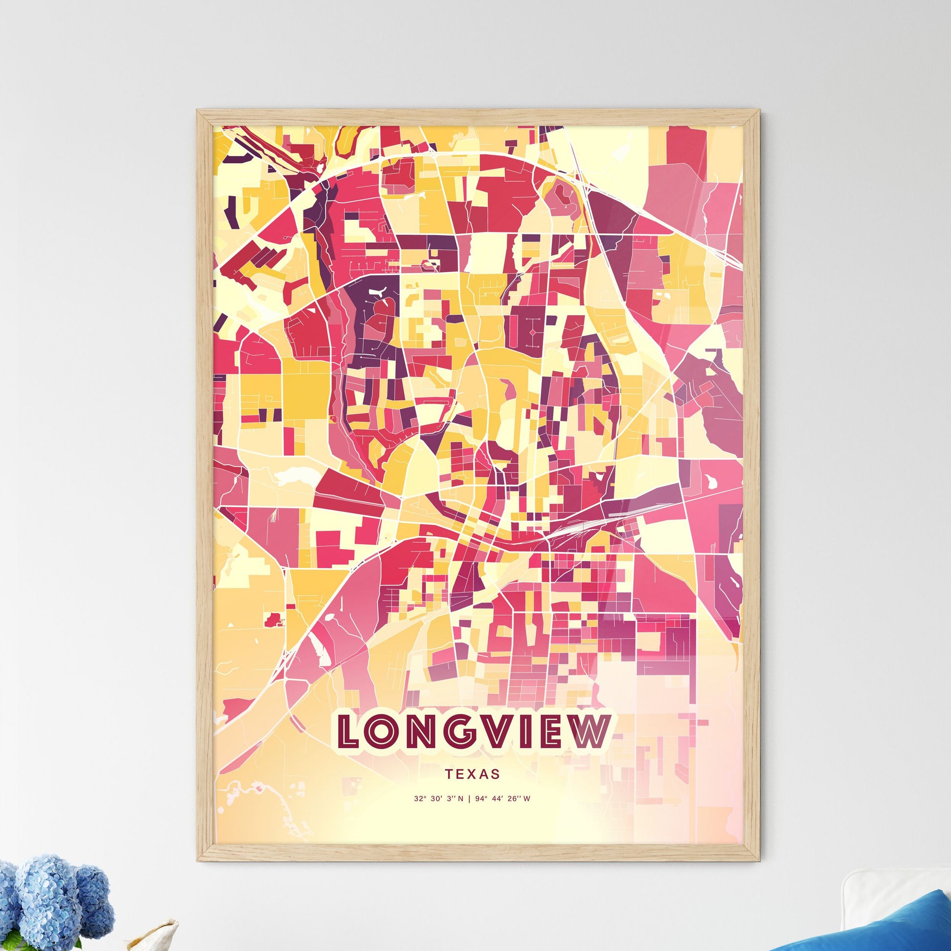 Colorful Longview Texas Fine Art Map Hot Red