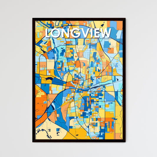 LONGVIEW TEXAS Vibrant Colorful Art Map Poster Blue Orange