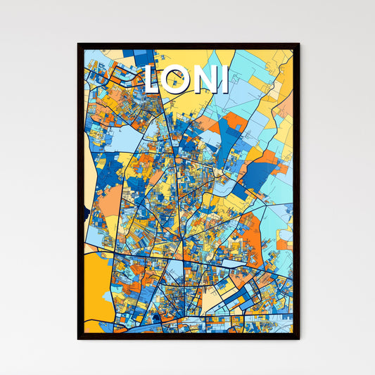 LONI INDIA Vibrant Colorful Art Map Poster Blue Orange