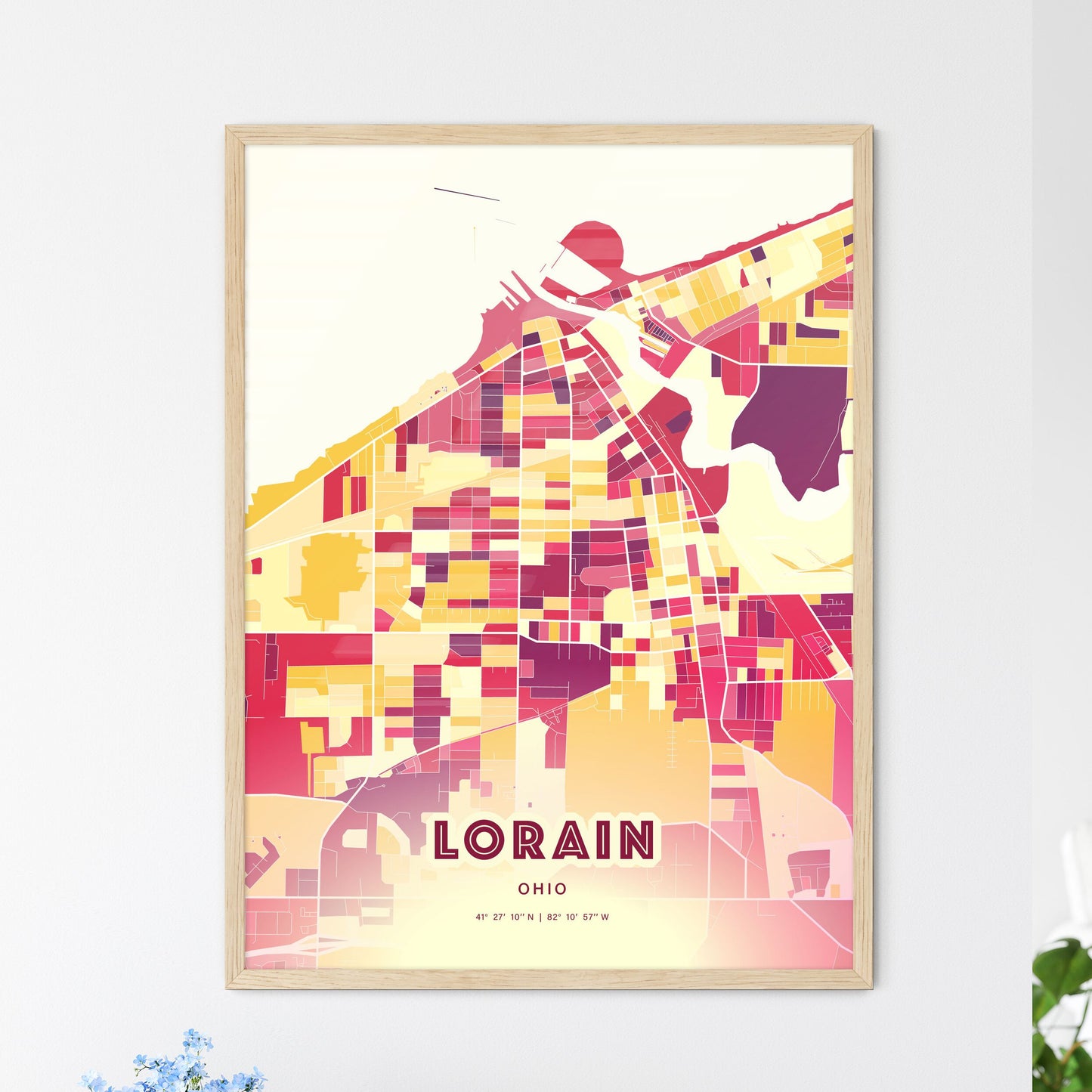 Colorful Lorain Ohio Fine Art Map Hot Red