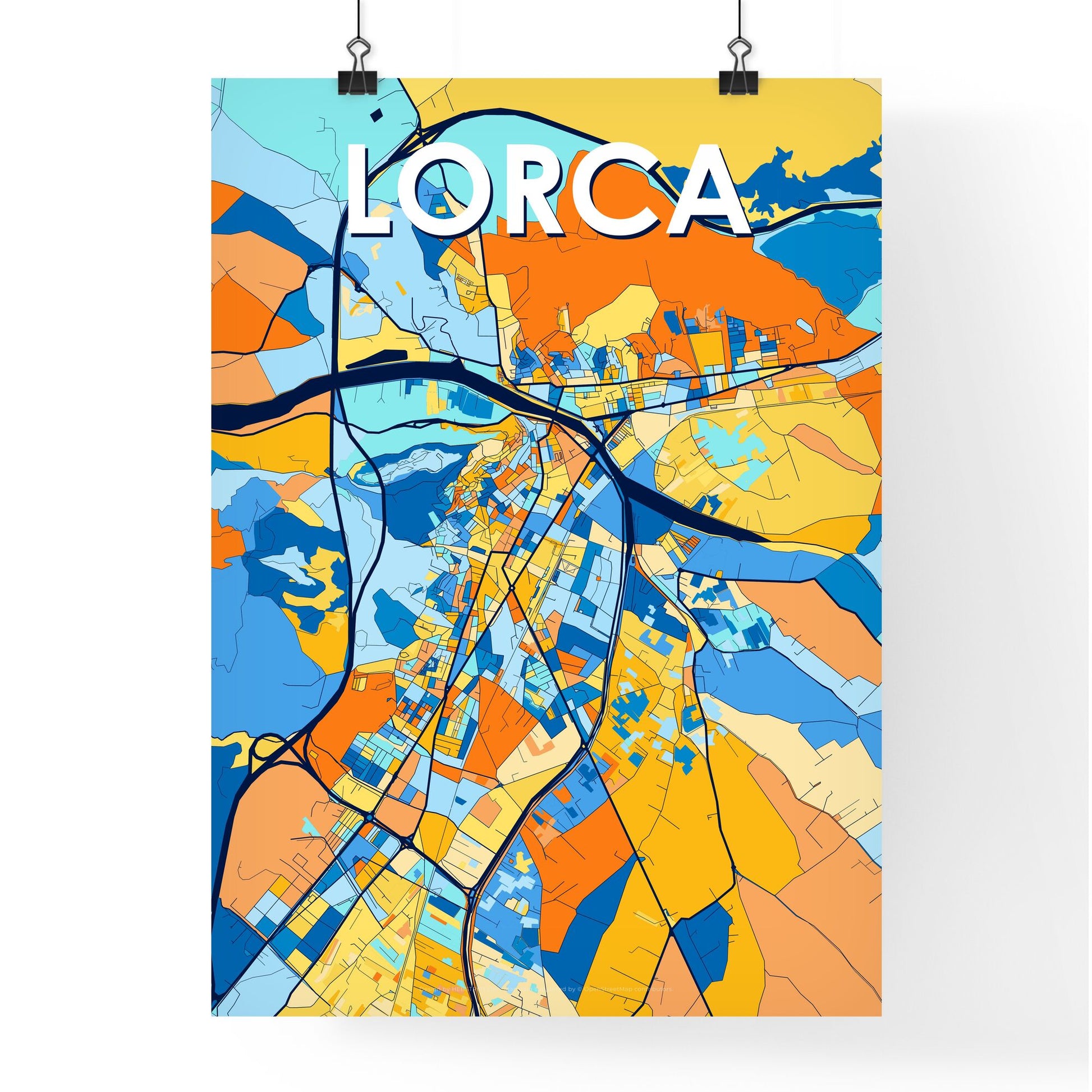 LORCA SPAIN Vibrant Colorful Art Map Poster Blue Orange