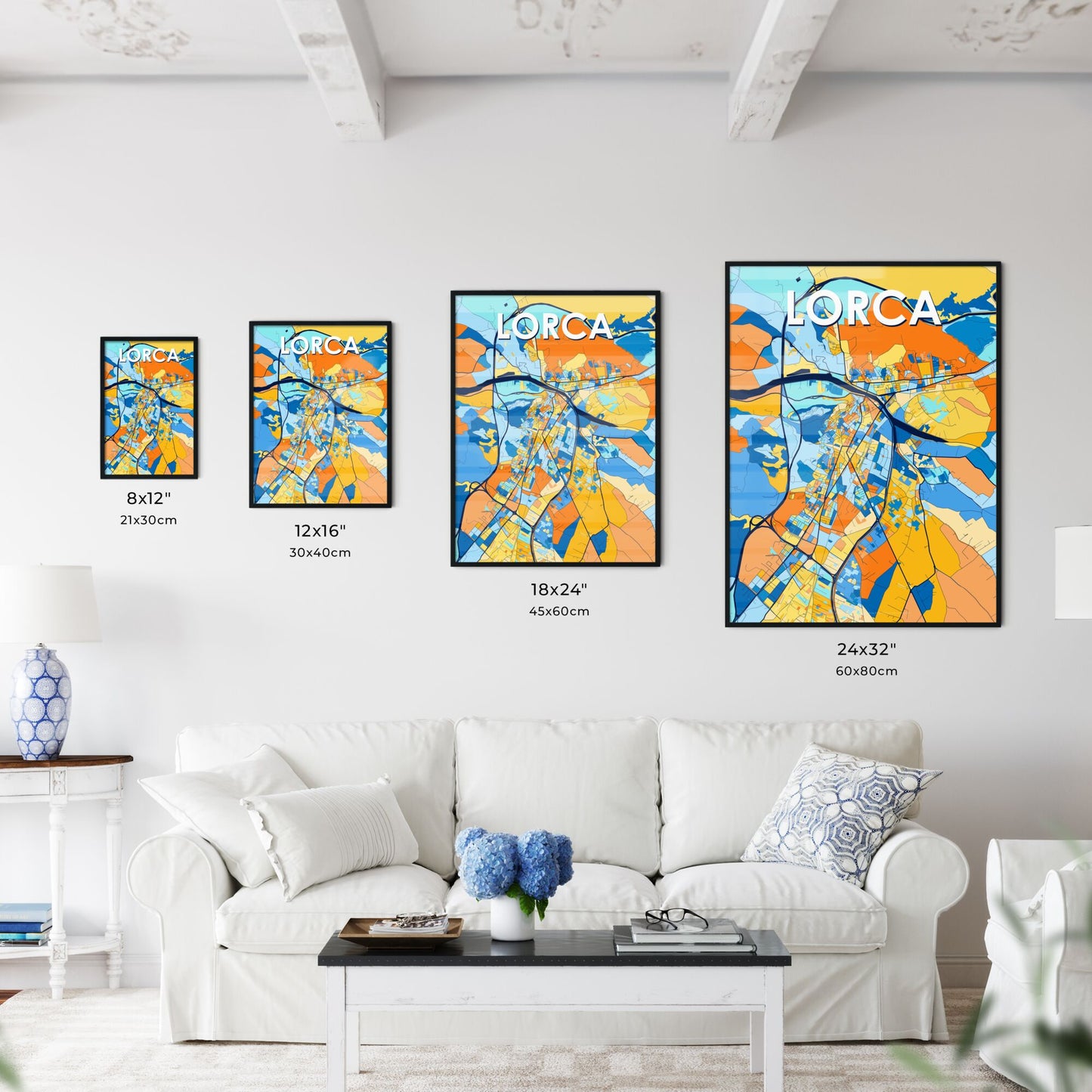 LORCA SPAIN Vibrant Colorful Art Map Poster Blue Orange