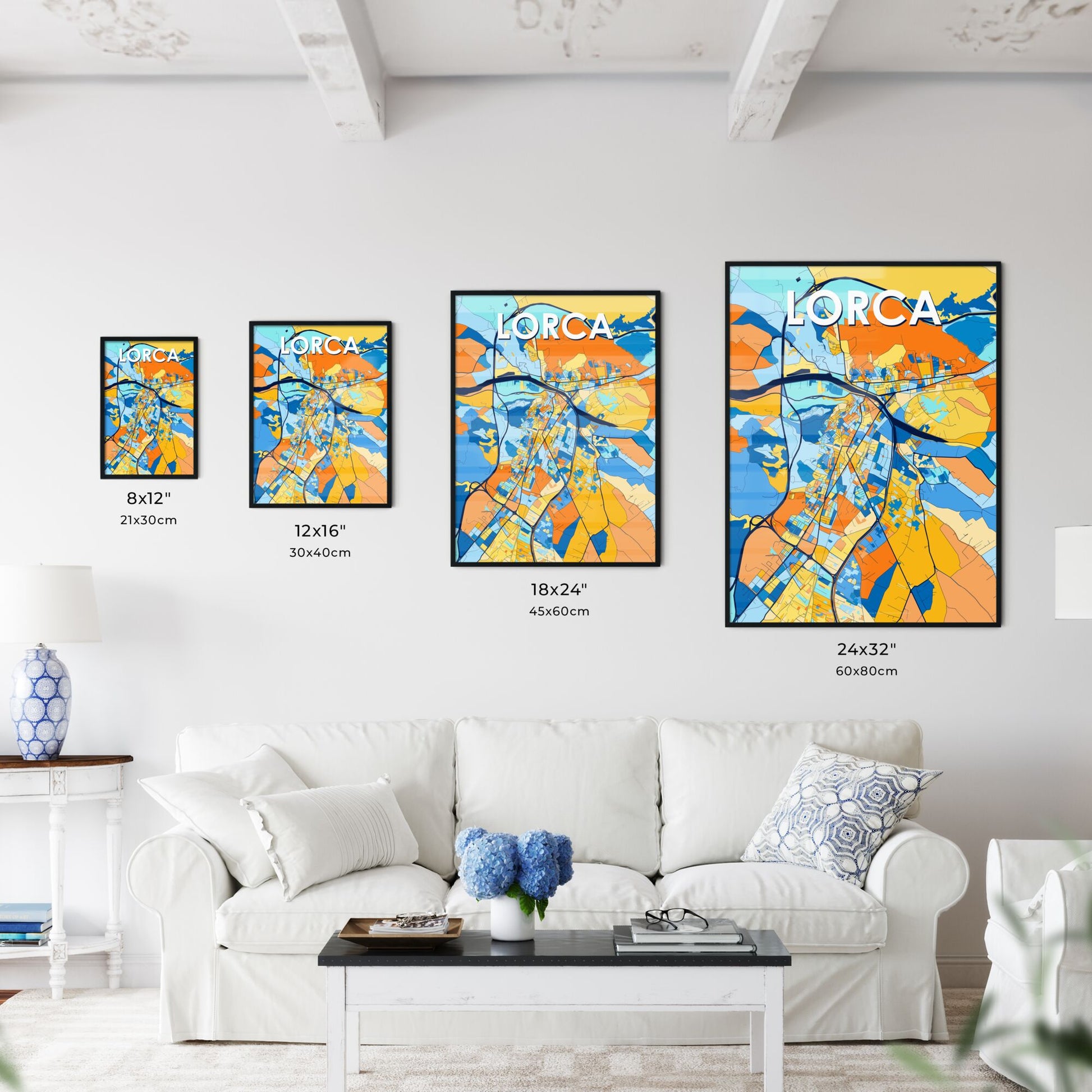 LORCA SPAIN Vibrant Colorful Art Map Poster Blue Orange