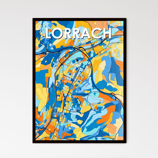 LORRACH GERMANY Vibrant Colorful Art Map Poster Blue Orange