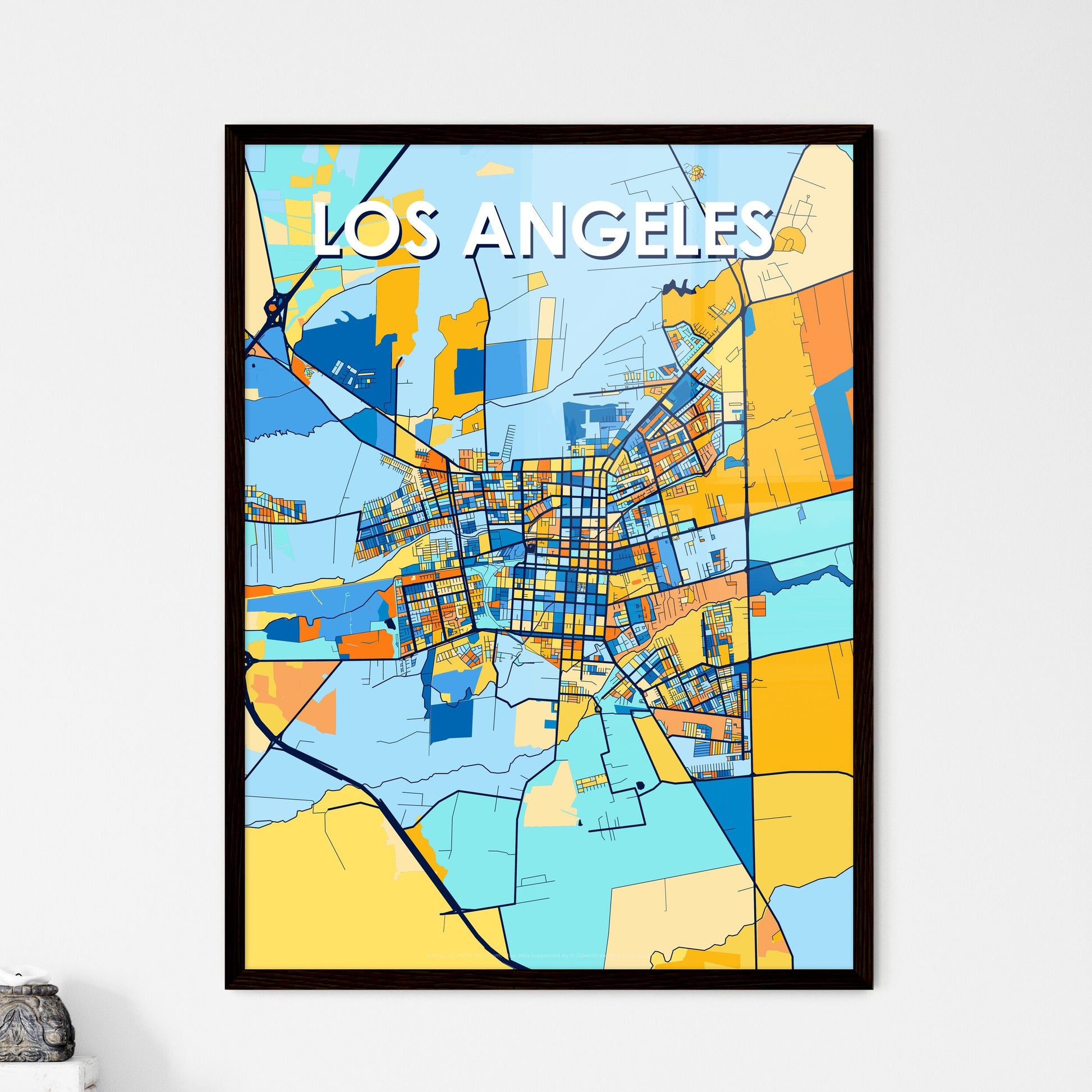 LOS ANGELES CHILE Vibrant Colorful Art Map Poster Blue Orange