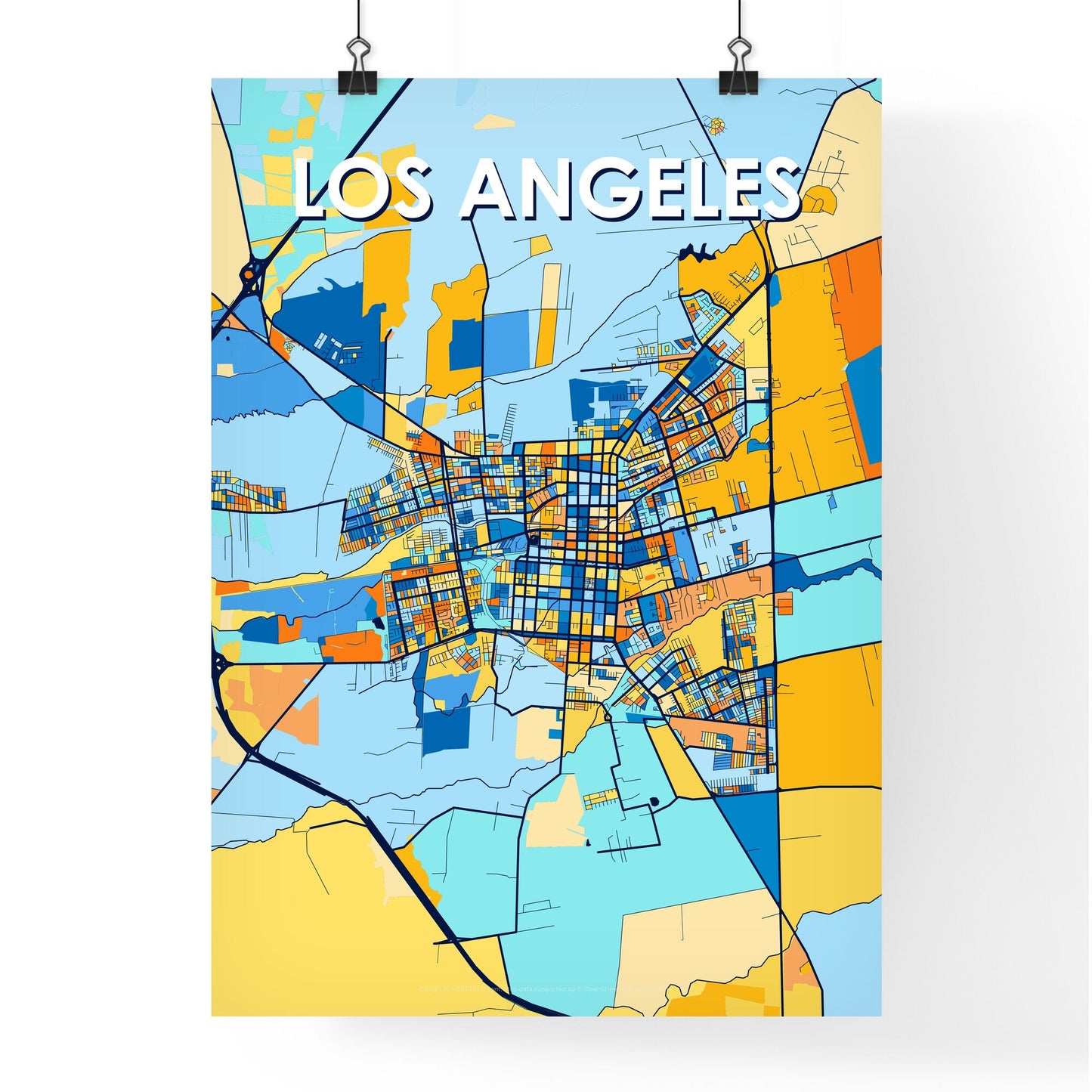 LOS ANGELES CHILE Vibrant Colorful Art Map Poster Blue Orange