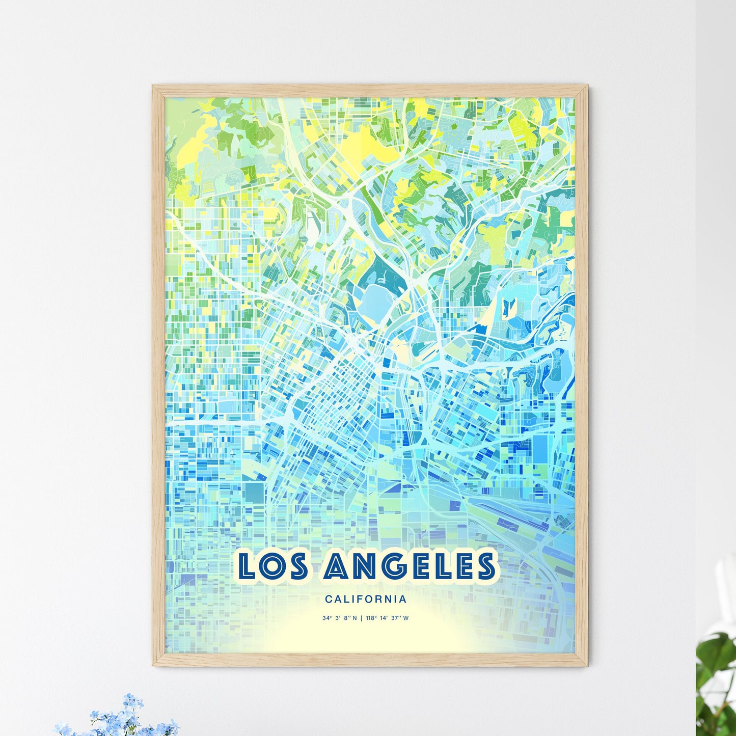 Colorful Los Angeles California Fine Art Map Cool Blue