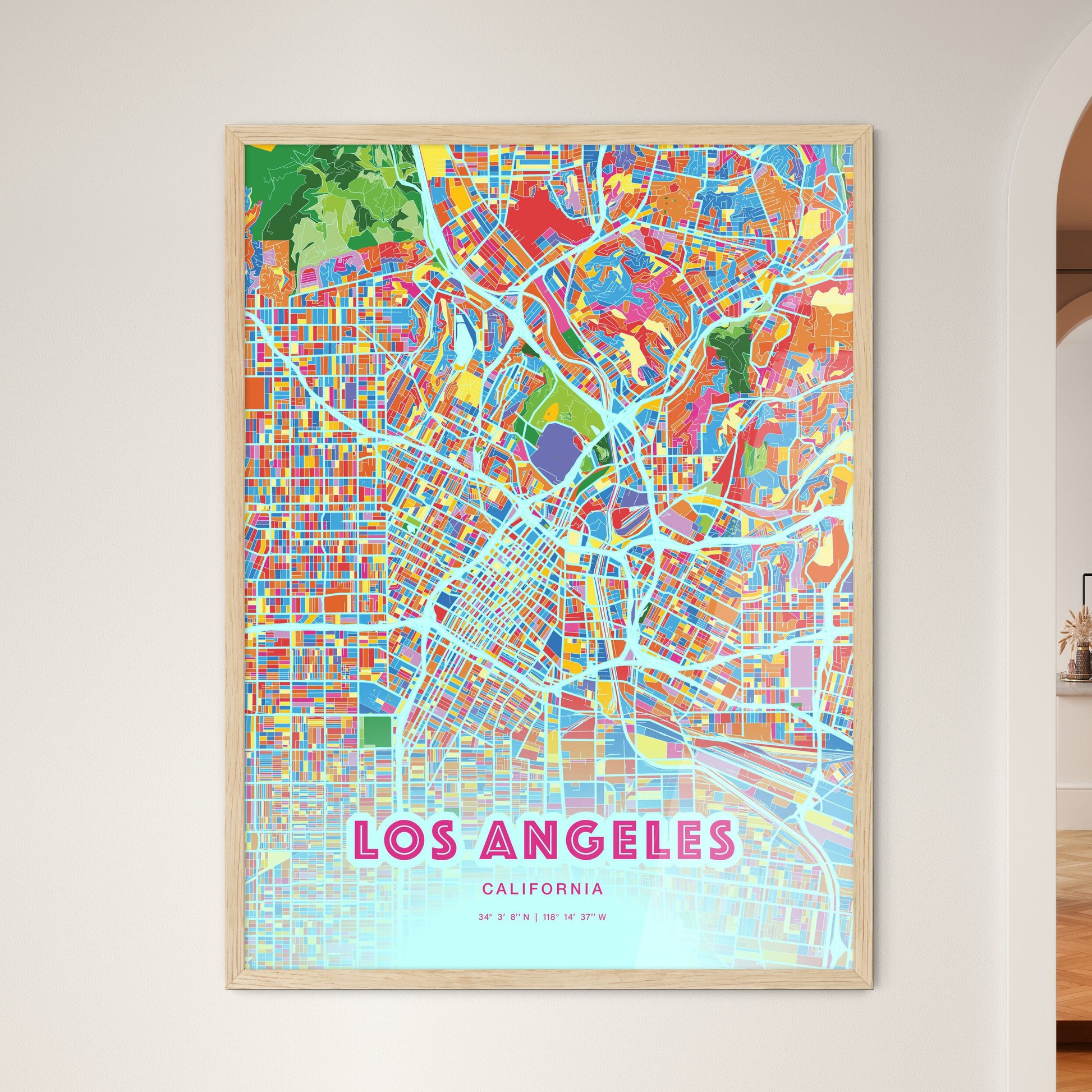 Colorful Los Angeles California Fine Art Map Crazy Colors
