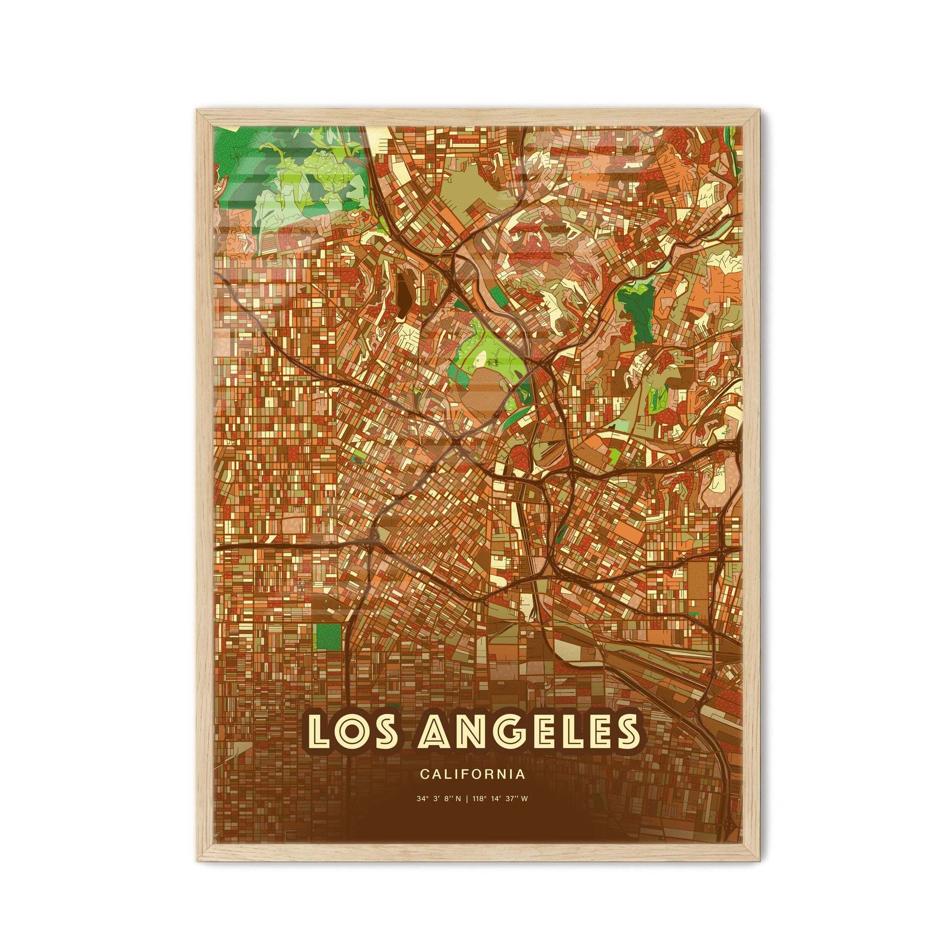 Colorful Los Angeles California Fine Art Map Farmhouse