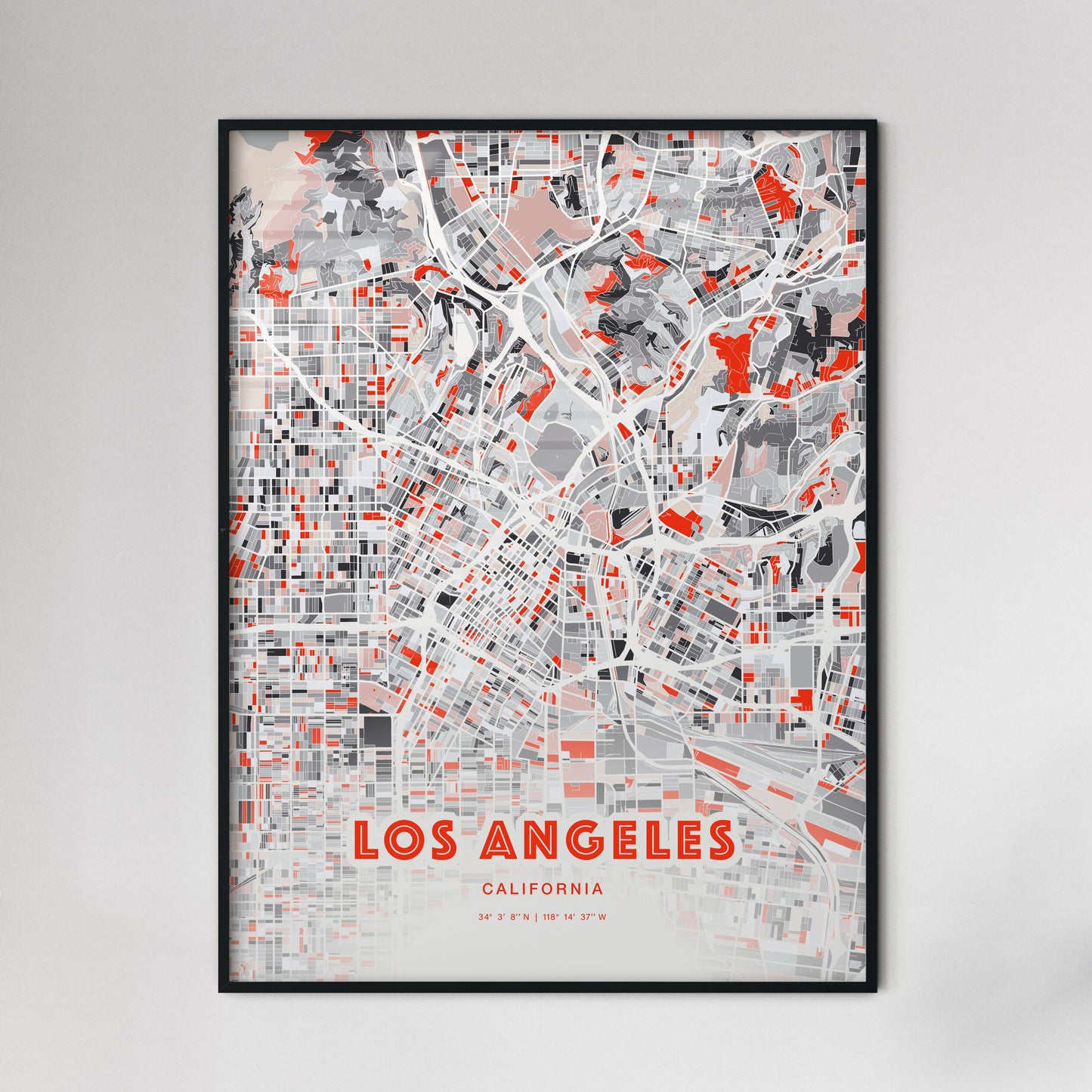 Colorful Los Angeles California Fine Art Map Modern Expressive