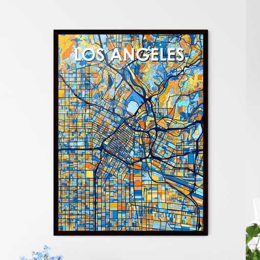 LOS ANGELES CALIFORNIA Vibrant Colorful Art Map Poster Blue Orange