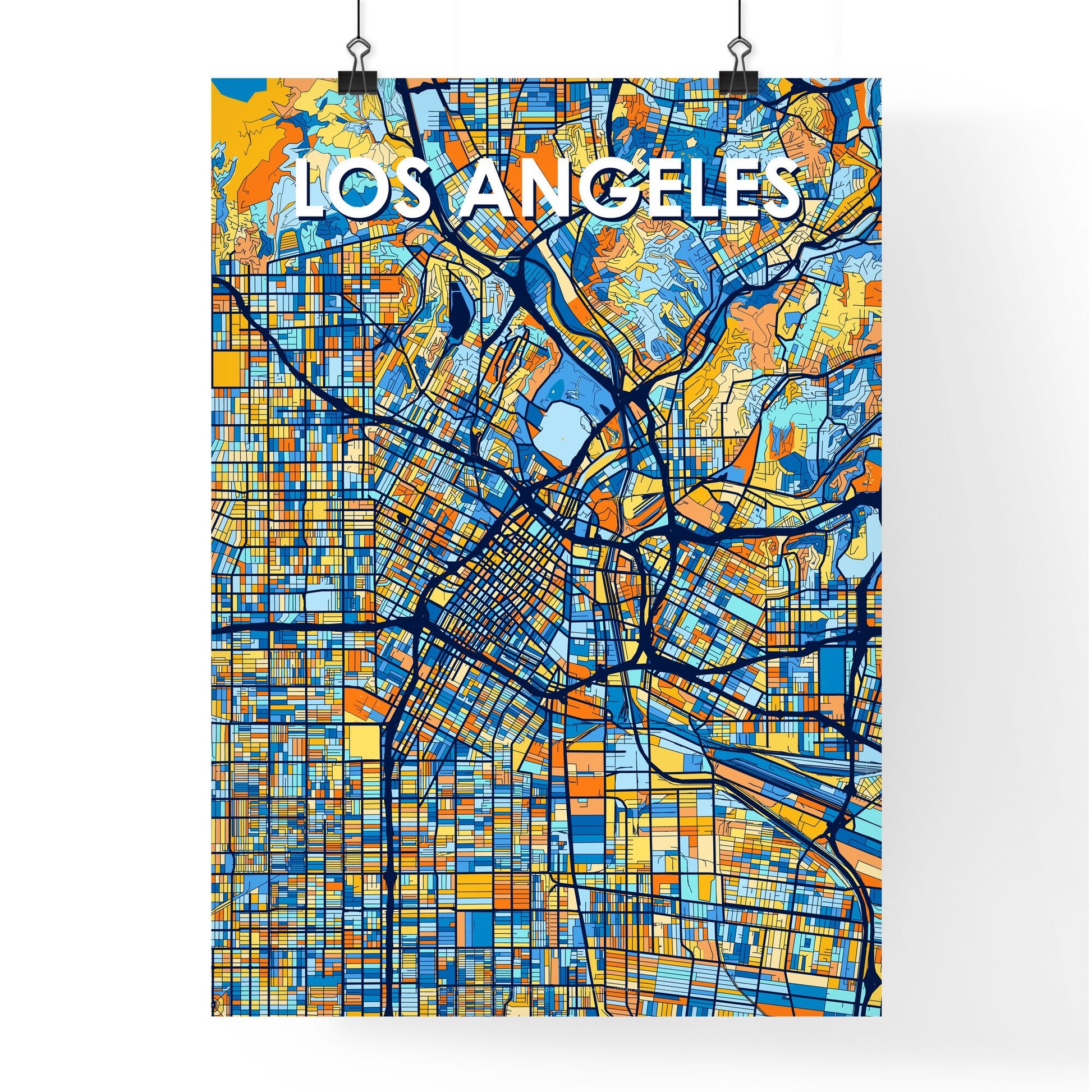 LOS ANGELES CALIFORNIA Vibrant Colorful Art Map Poster Blue Orange