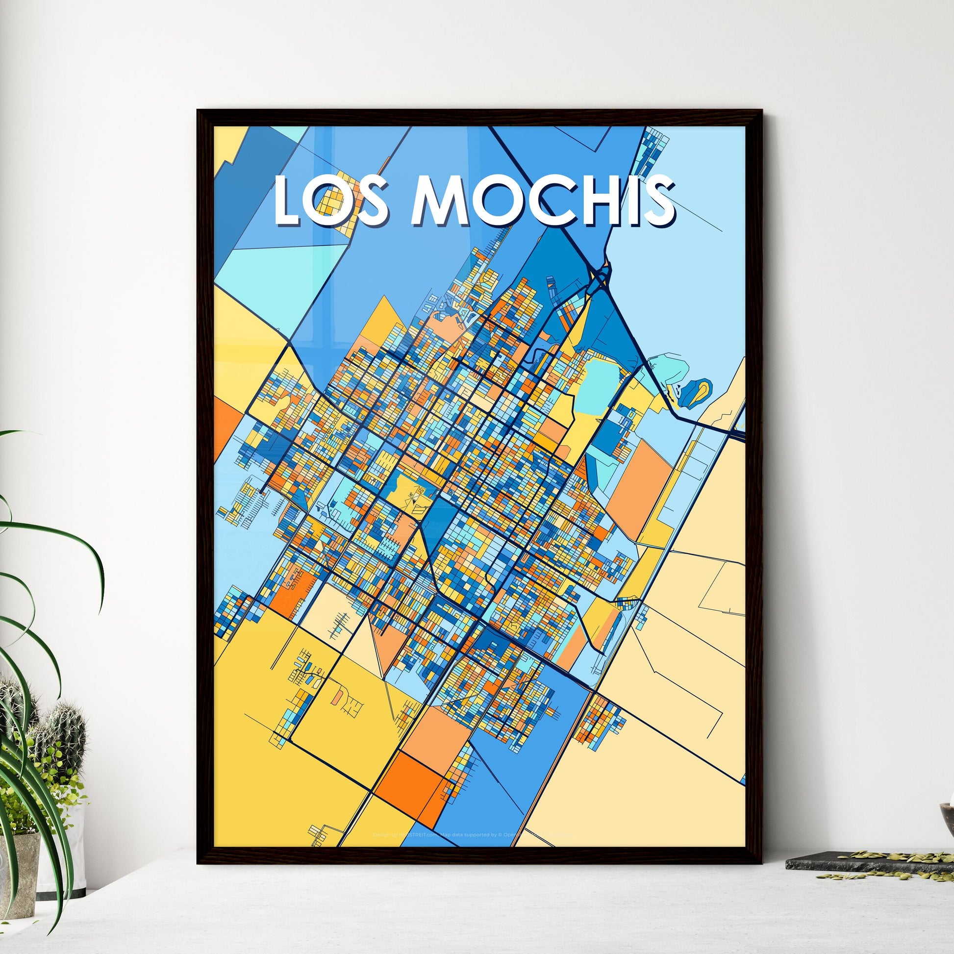 LOS MOCHIS MEXICO Vibrant Colorful Art Map Poster Blue Orange