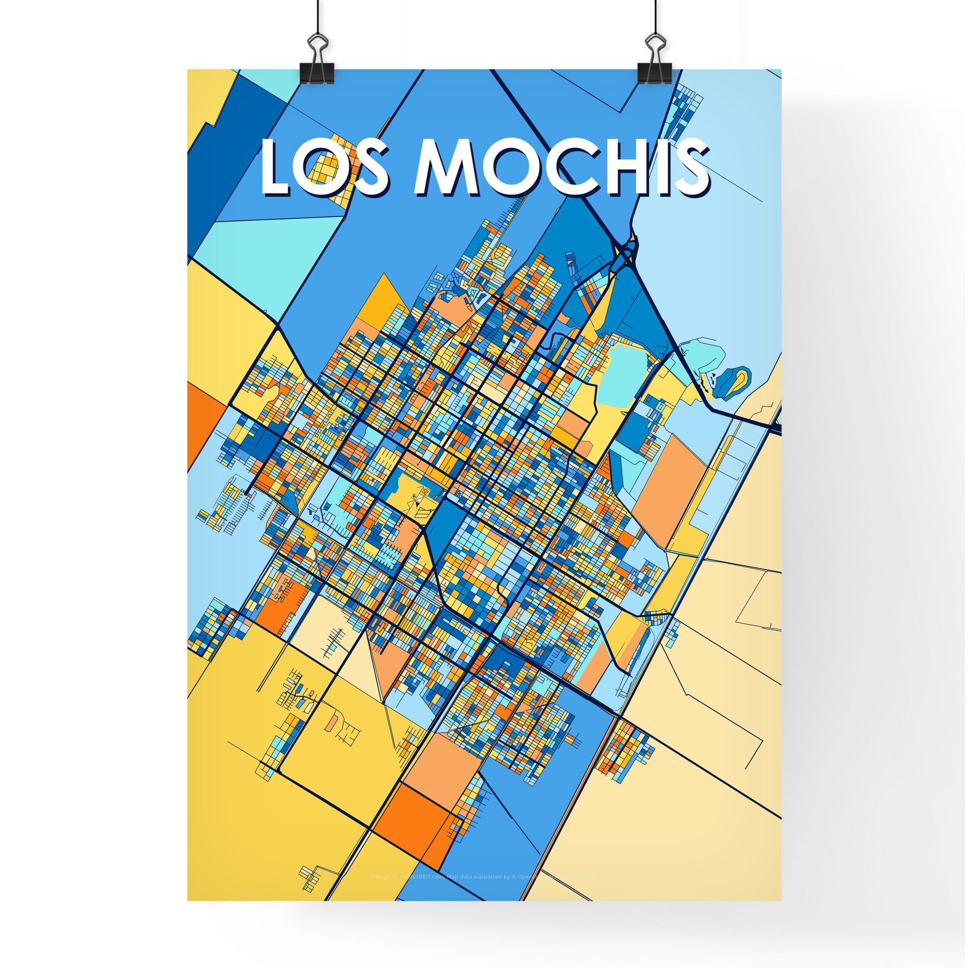 LOS MOCHIS MEXICO Vibrant Colorful Art Map Poster Blue Orange