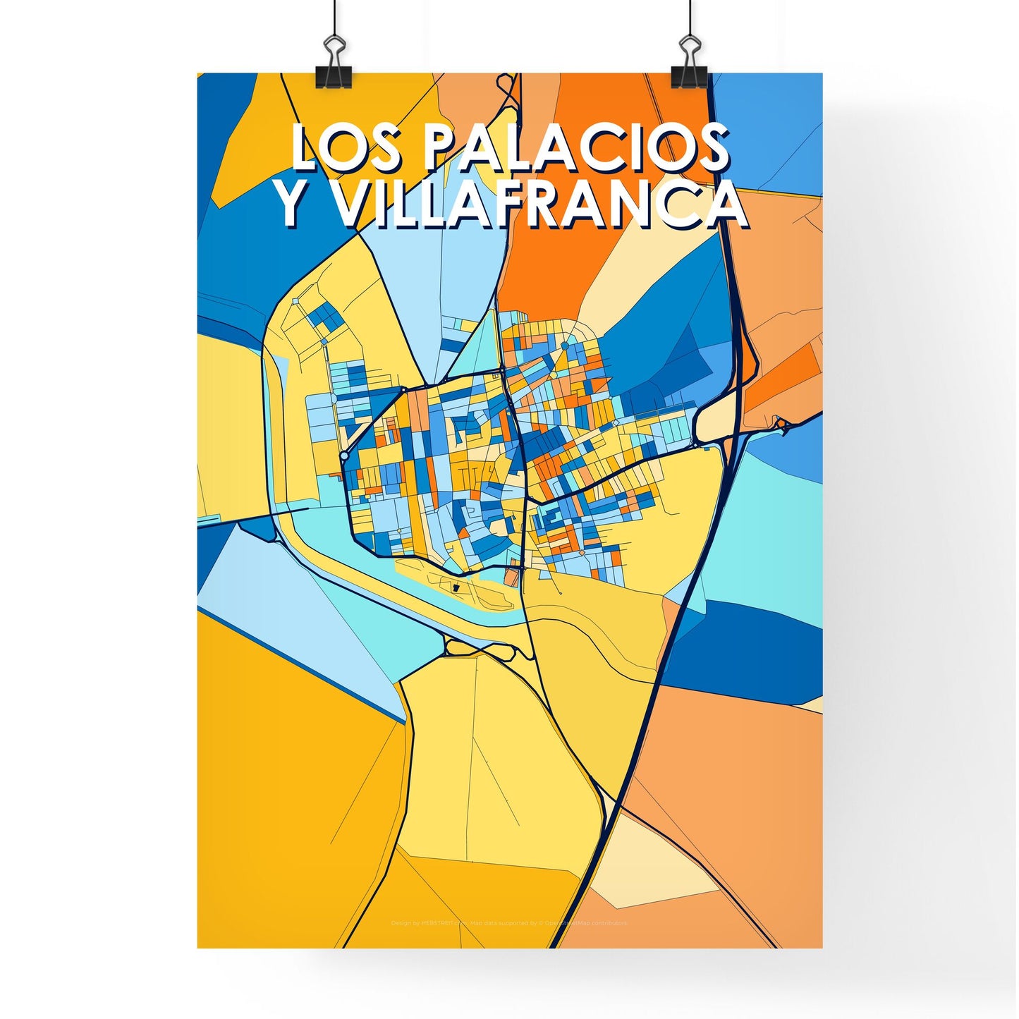 LOS PALACIOS Y VILLAFRANCA SPAIN Vibrant Colorful Art Map Poster Blue Orange