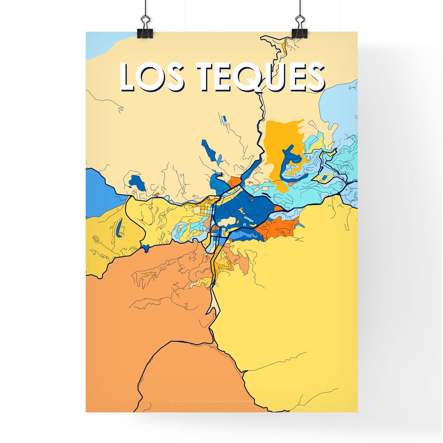 LOS TEQUES VENEZUELA Vibrant Colorful Art Map Poster Blue Orange