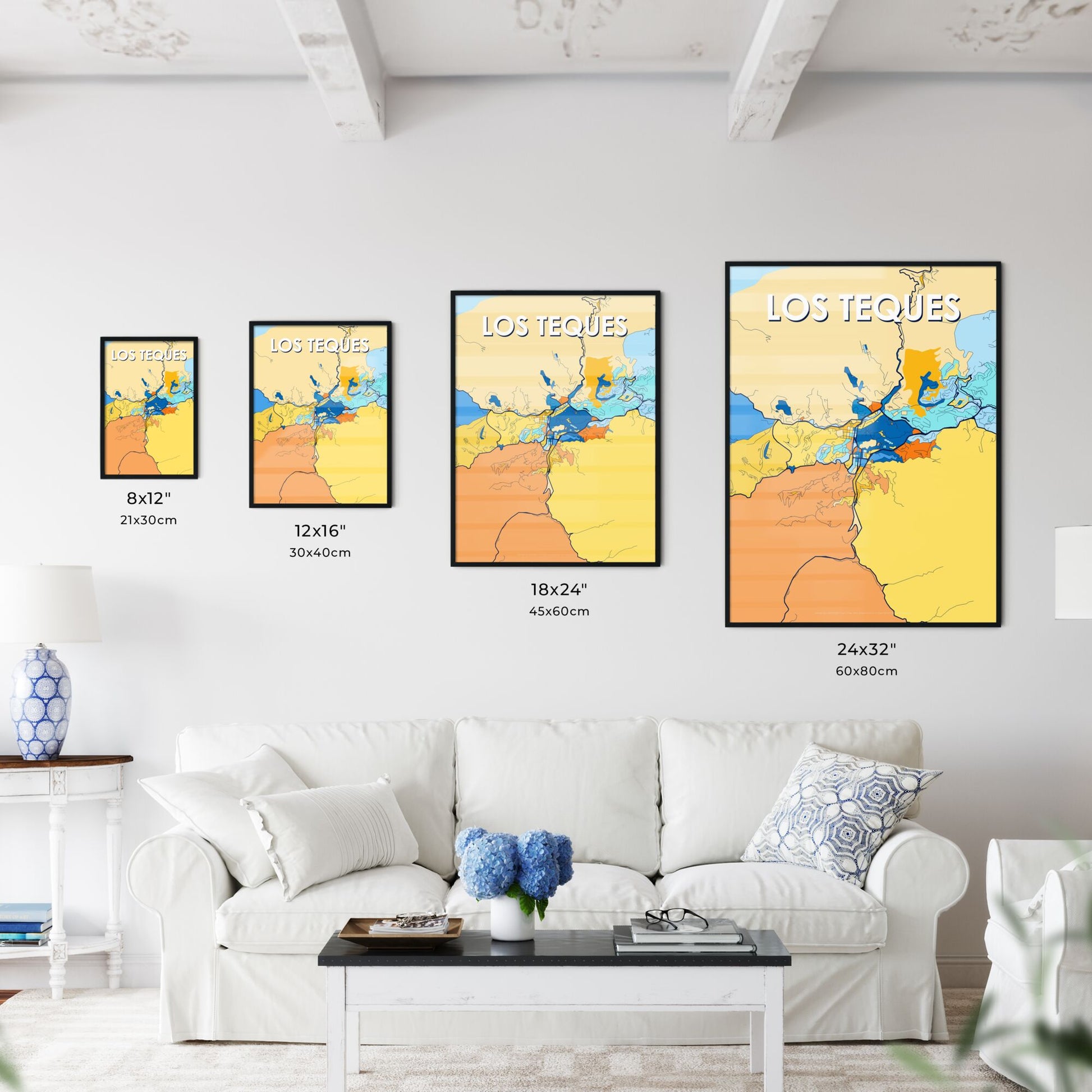 LOS TEQUES VENEZUELA Vibrant Colorful Art Map Poster Blue Orange