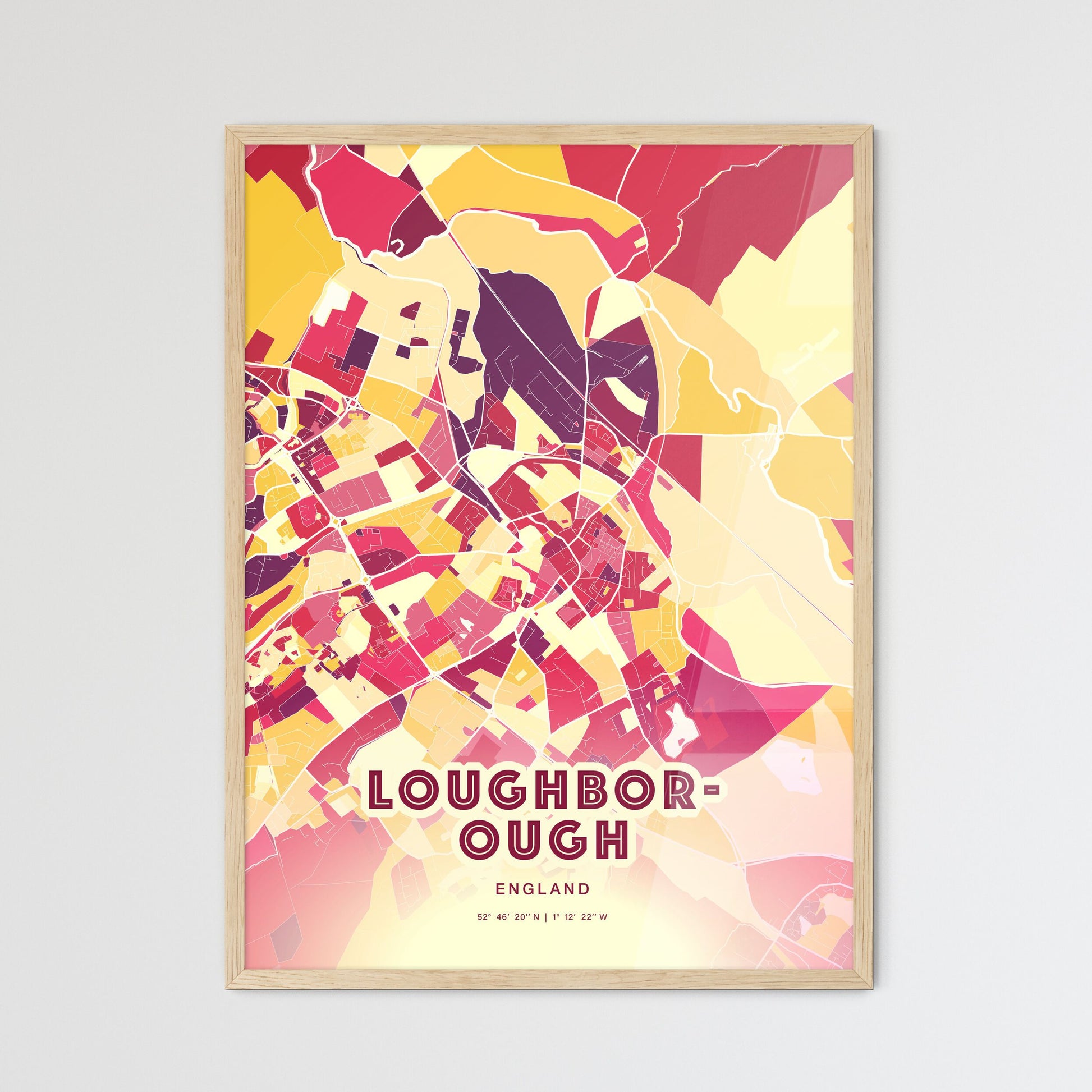 Colorful Loughborough England Fine Art Map Hot Red