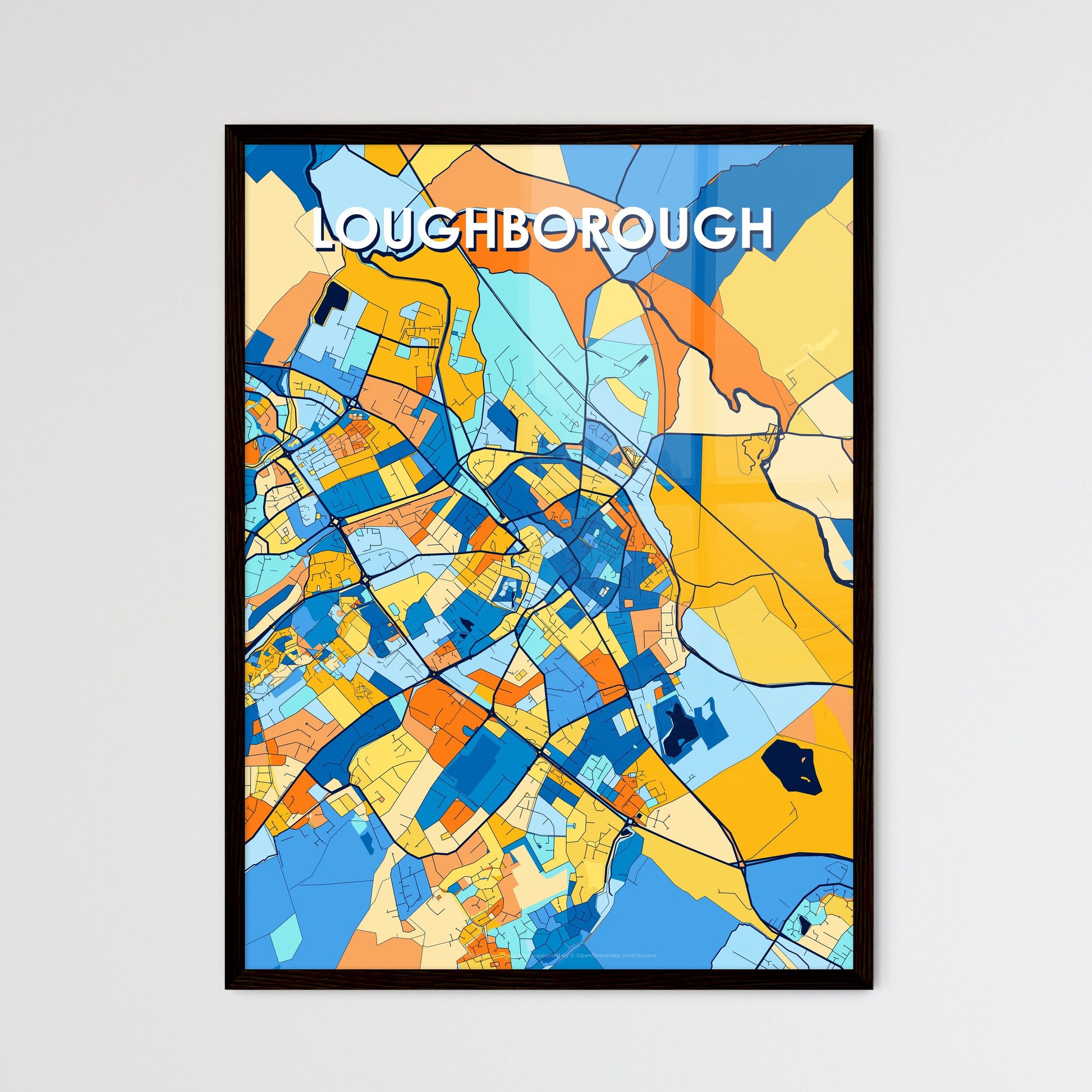 LOUGHBOROUGH ENGLAND Vibrant Colorful Art Map Poster Blue Orange