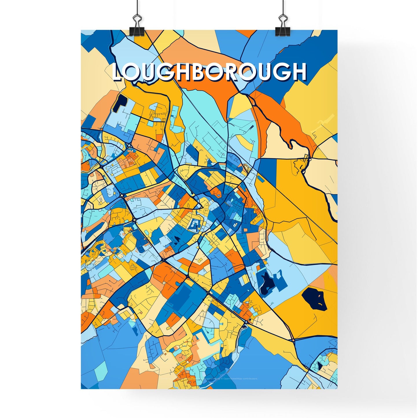 LOUGHBOROUGH ENGLAND Vibrant Colorful Art Map Poster Blue Orange