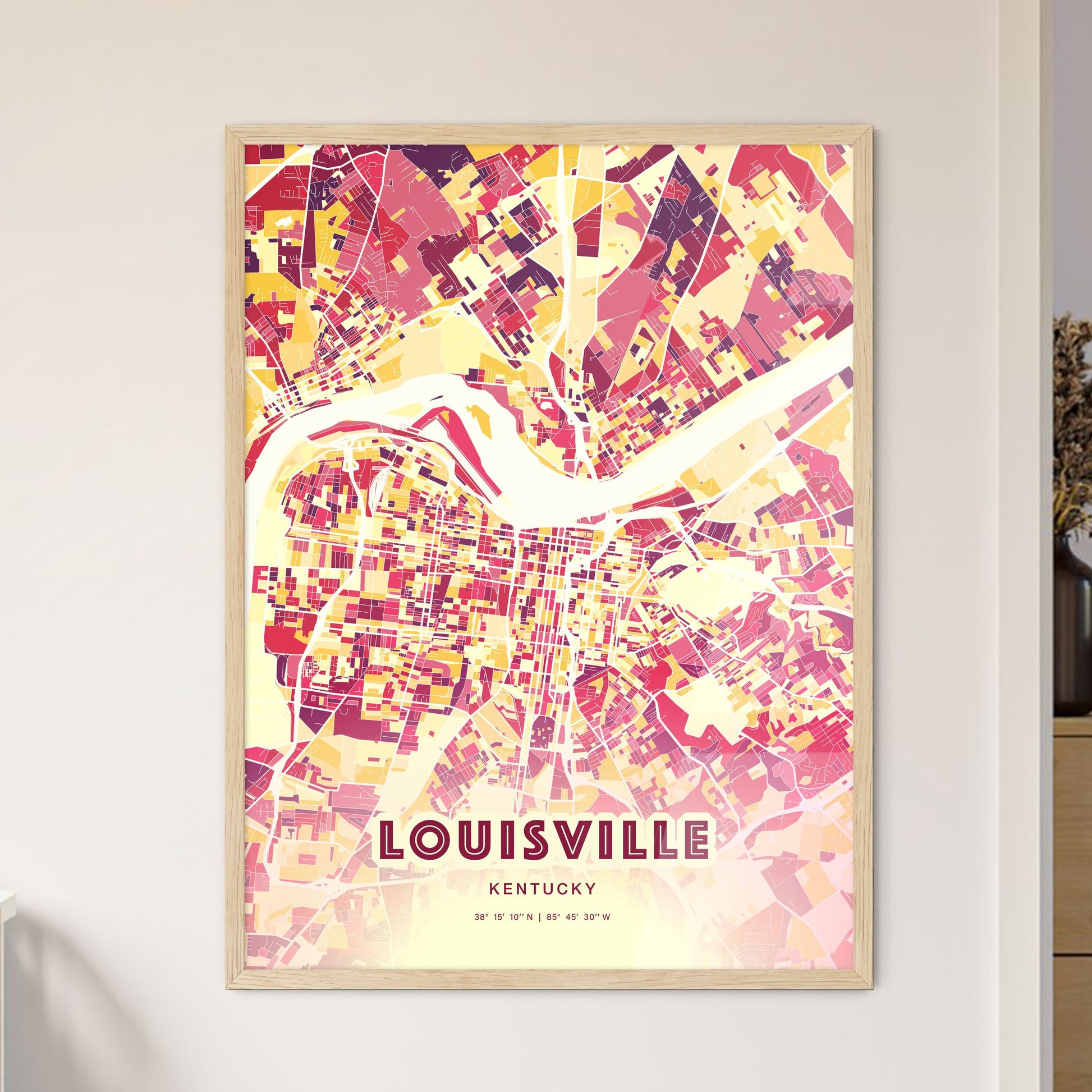 Colorful Louisville Kentucky Fine Art Map Hot Red