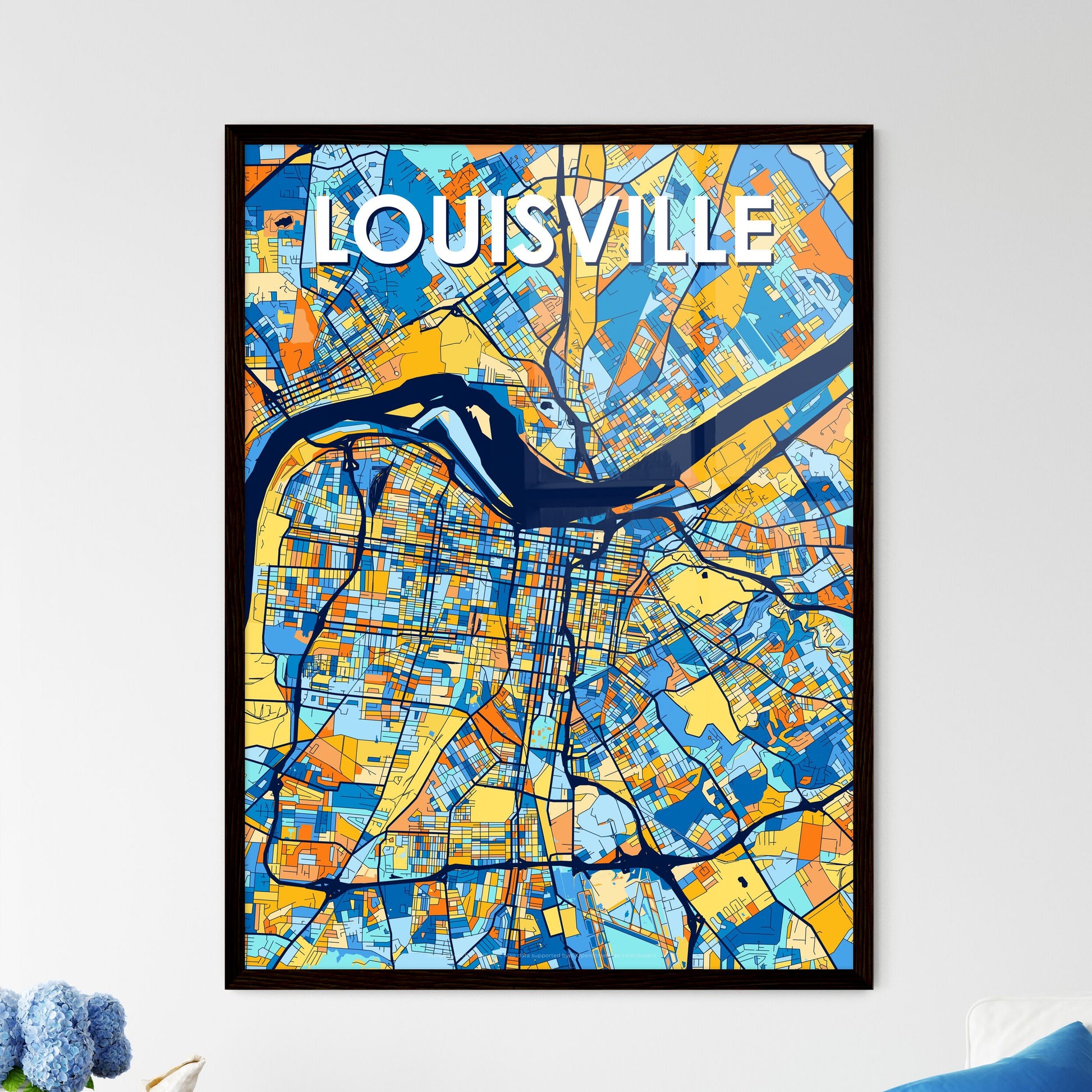 LOUISVILLE KENTUCKY Vibrant Colorful Art Map Poster Blue Orange