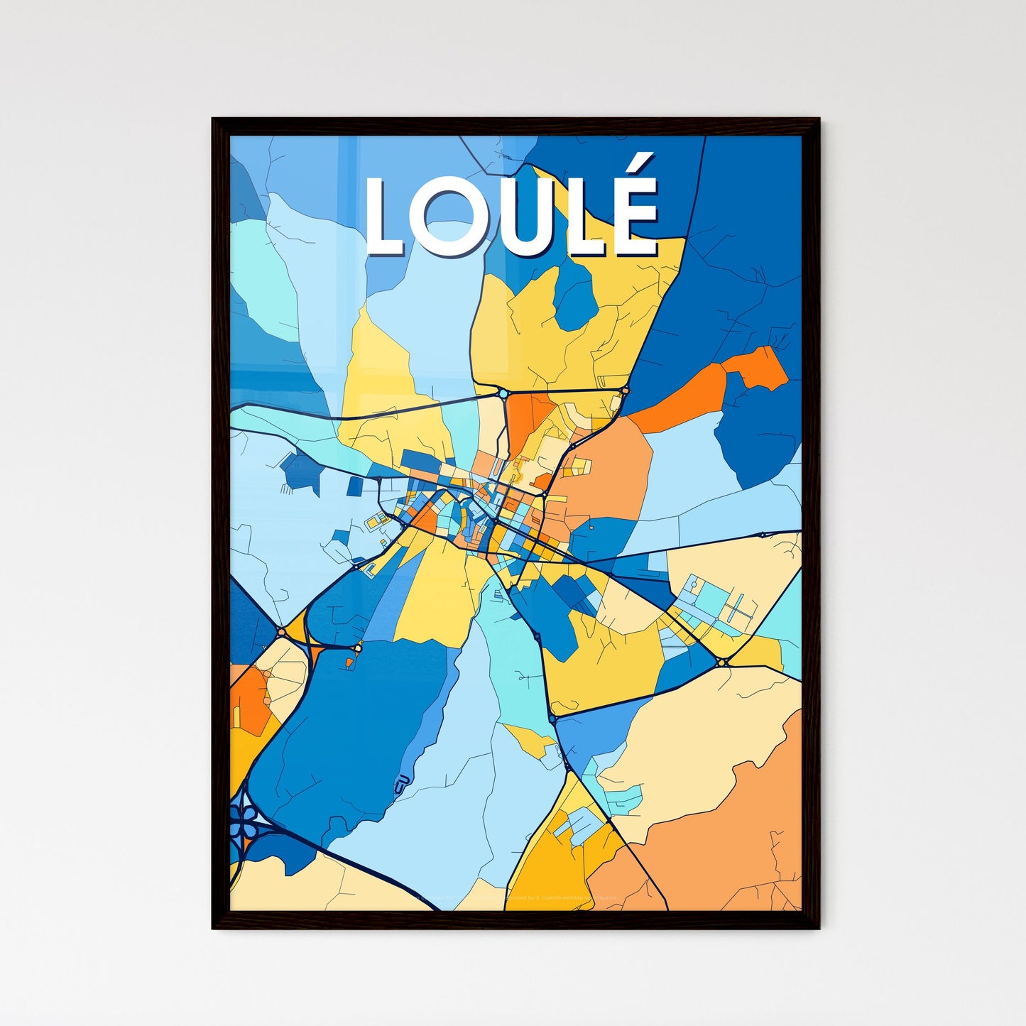 LOULÉ PORTUGAL Vibrant Colorful Art Map Poster Blue Orange