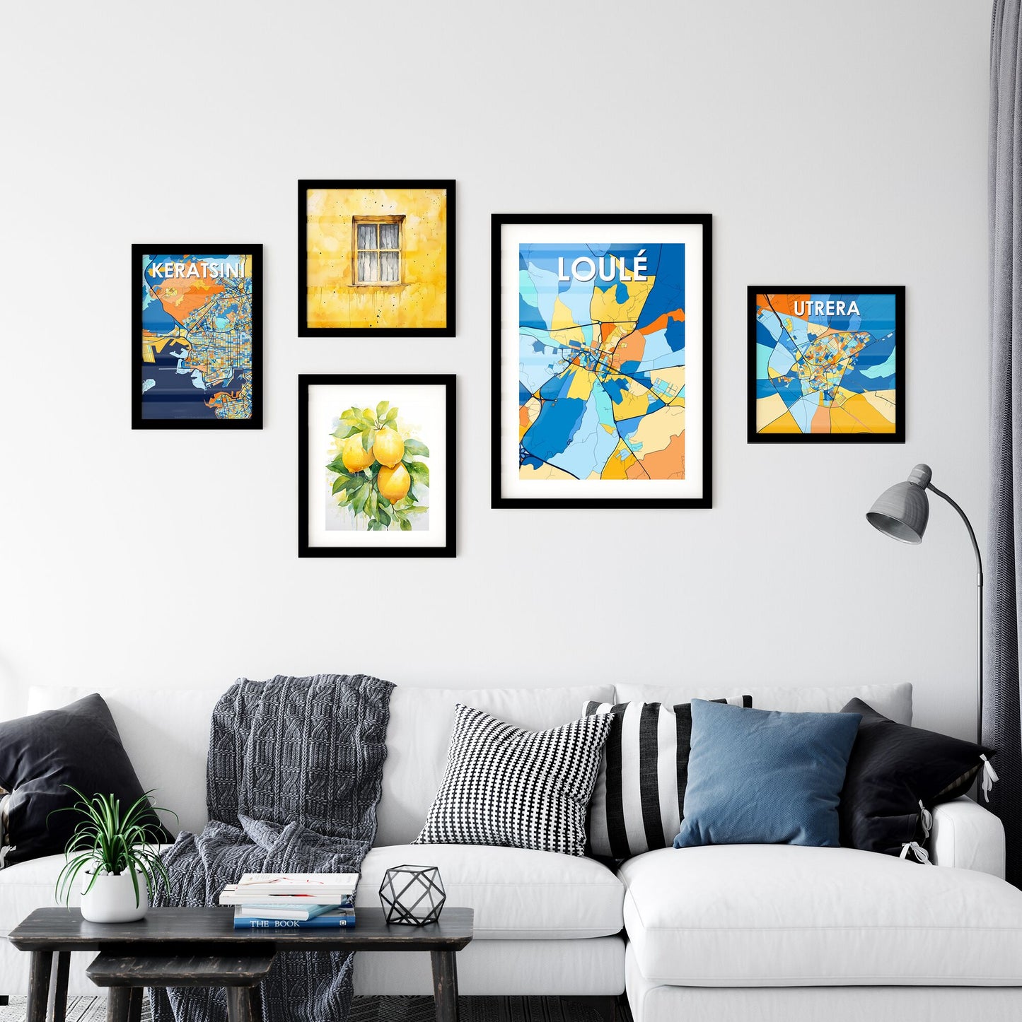 LOULÉ PORTUGAL Vibrant Colorful Art Map Poster Blue Orange