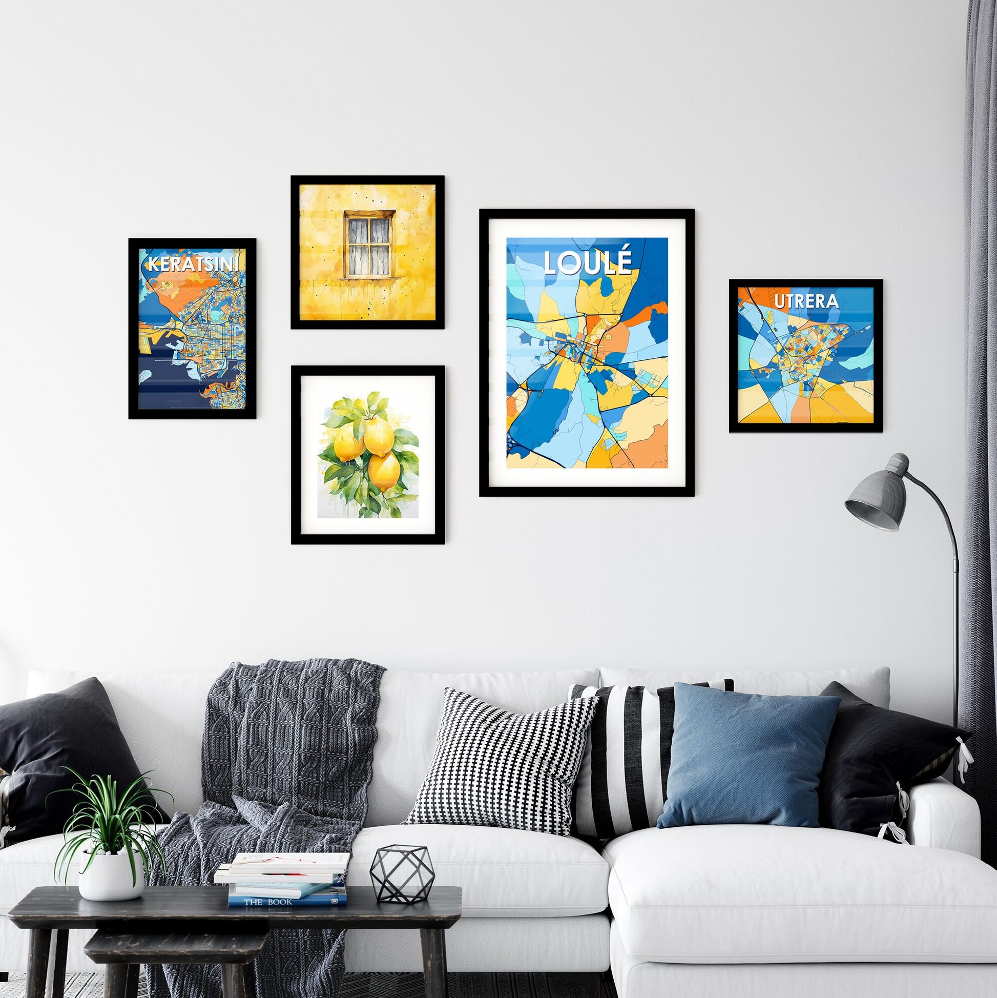 LOULÉ PORTUGAL Vibrant Colorful Art Map Poster Blue Orange