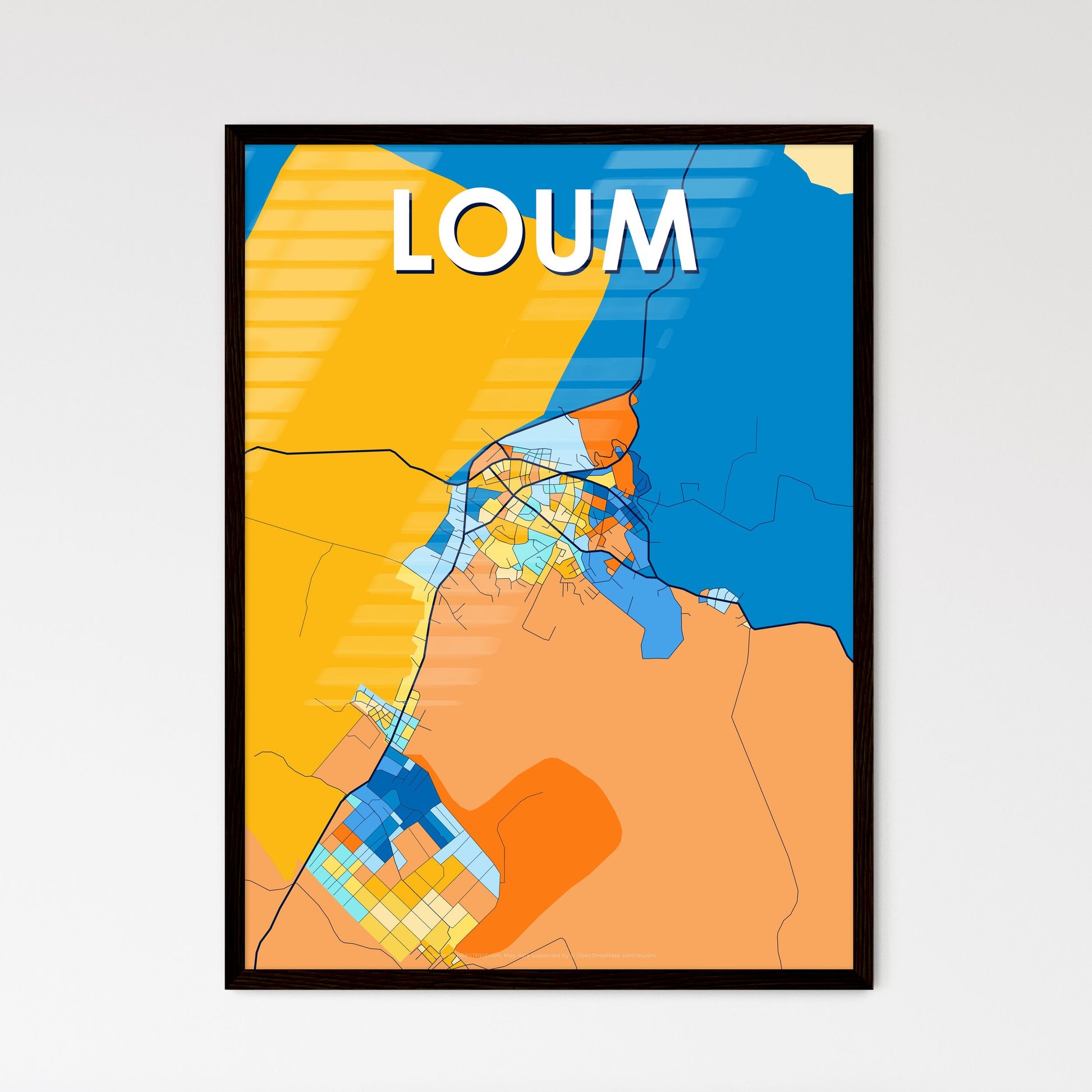 LOUM CAMEROON Vibrant Colorful Art Map Poster Blue Orange