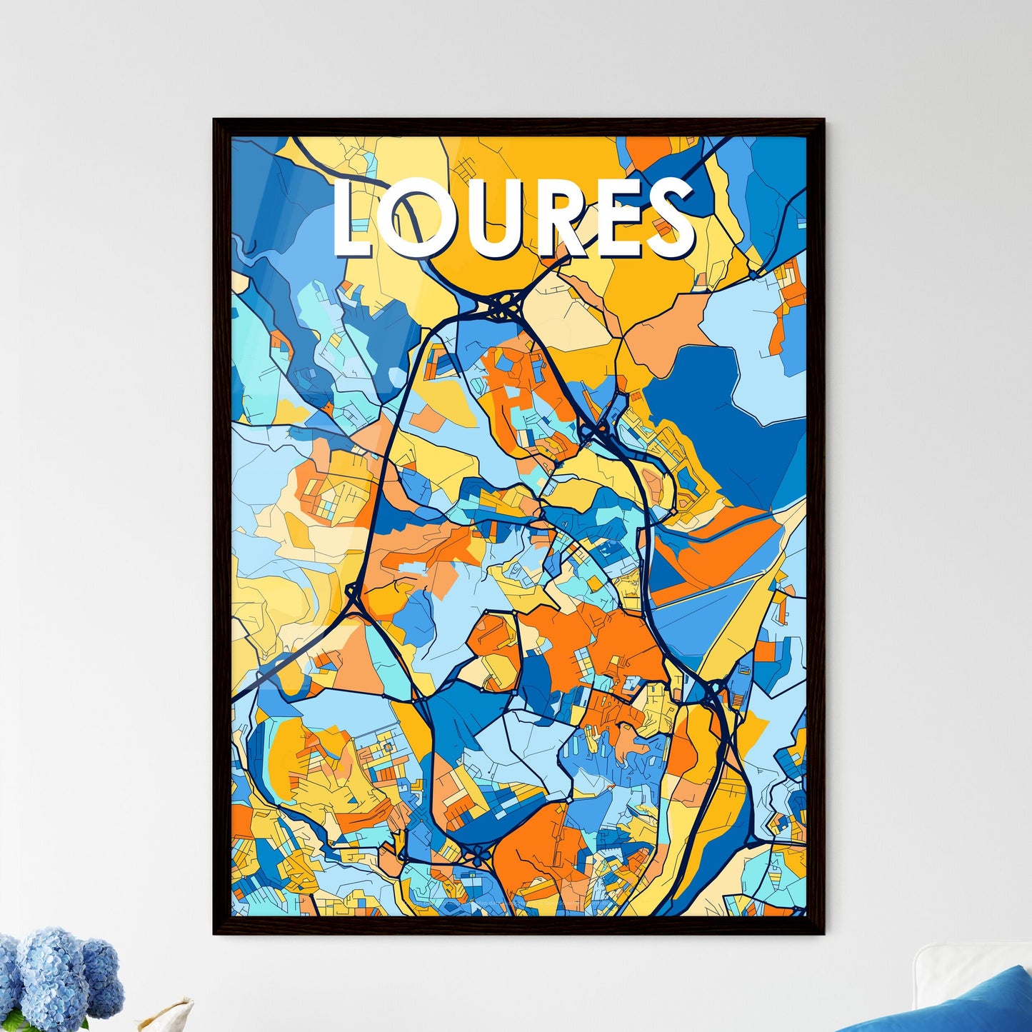 LOURES PORTUGAL Vibrant Colorful Art Map Poster Blue Orange