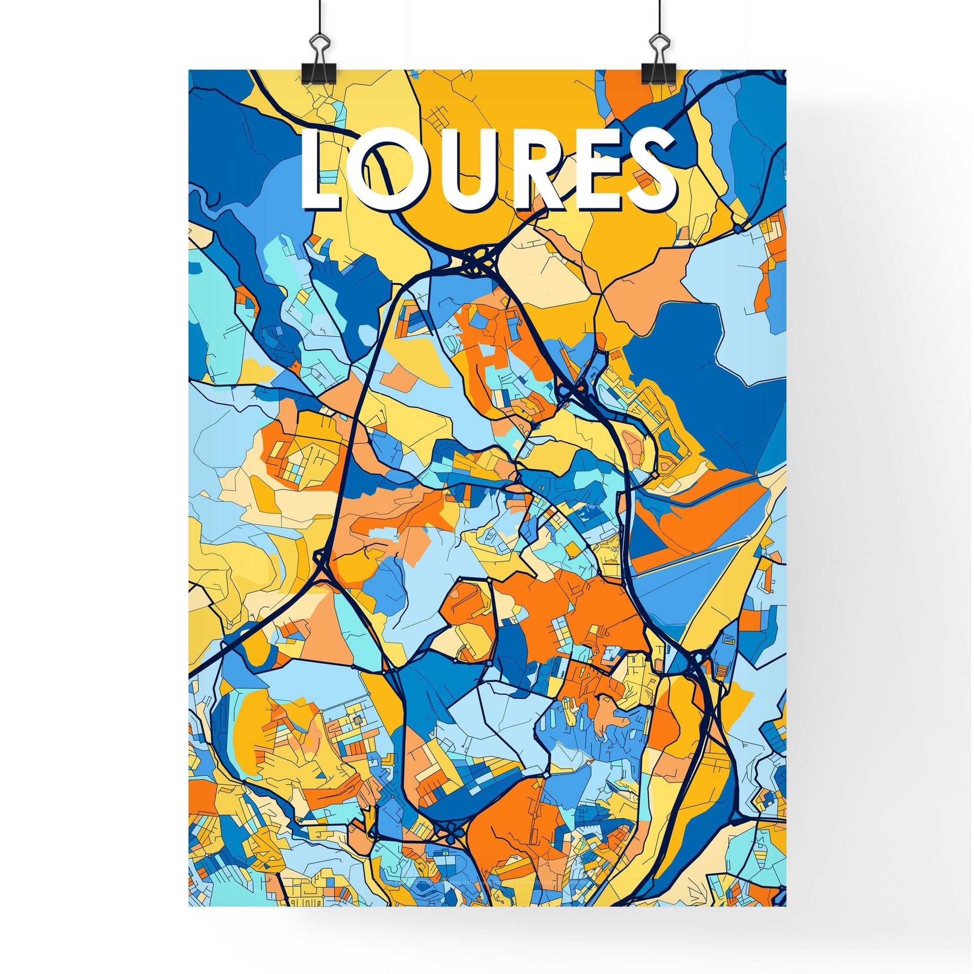 LOURES PORTUGAL Vibrant Colorful Art Map Poster Blue Orange