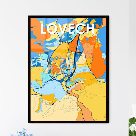 LOVECH BULGARIA Vibrant Colorful Art Map Poster Blue Orange