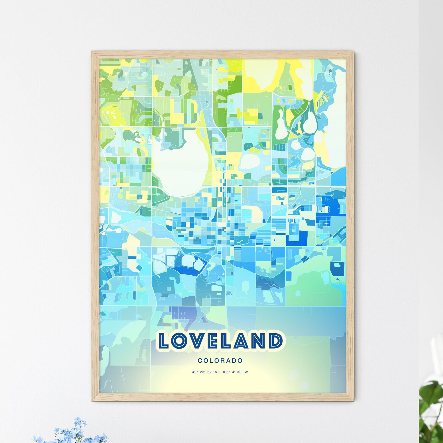 Colorful Loveland Colorado Fine Art Map Cool Blue