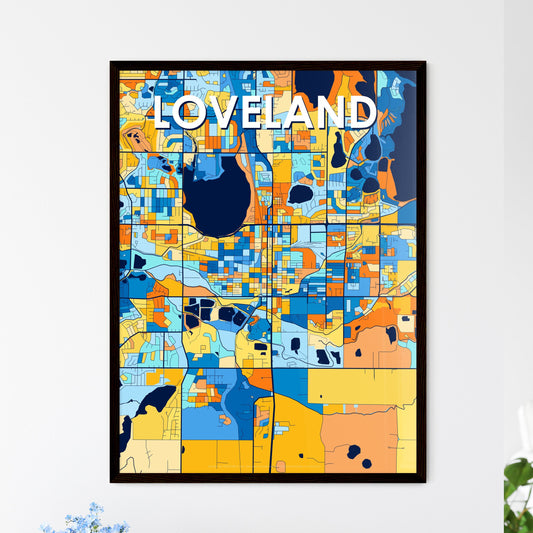 LOVELAND COLORADO Vibrant Colorful Art Map Poster Blue Orange