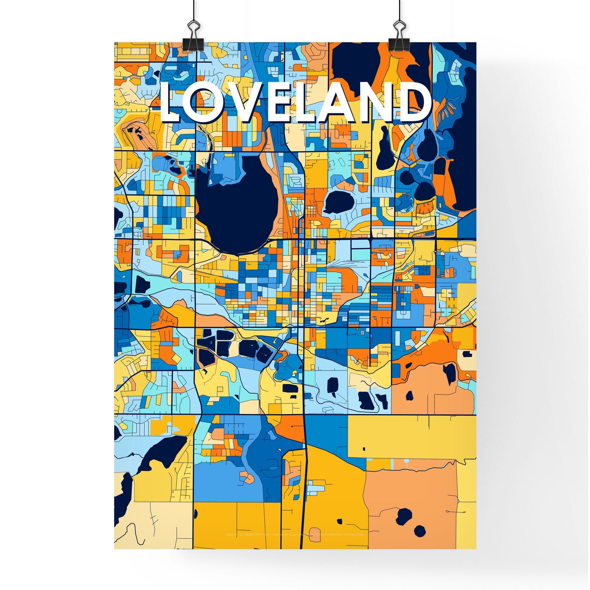 LOVELAND COLORADO Vibrant Colorful Art Map Poster Blue Orange