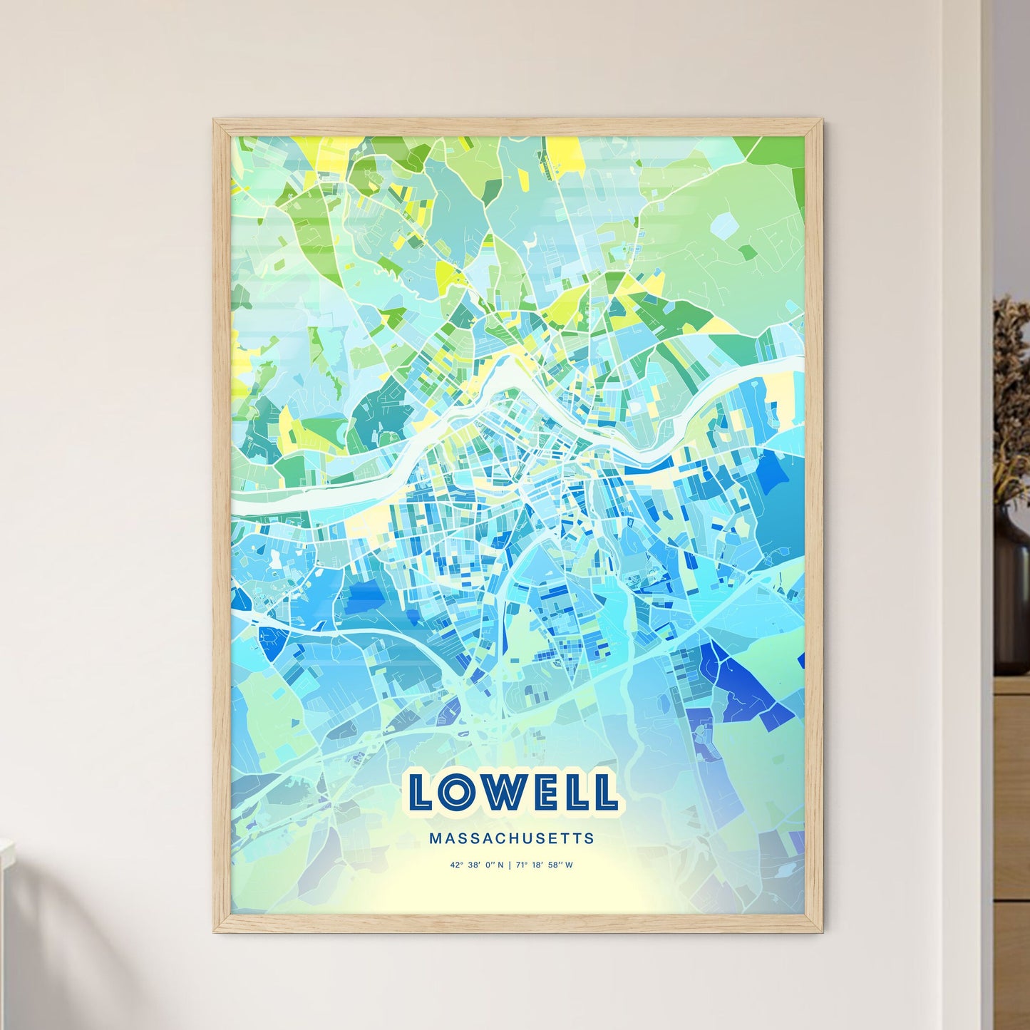 Colorful Lowell Massachusetts Fine Art Map Cool Blue