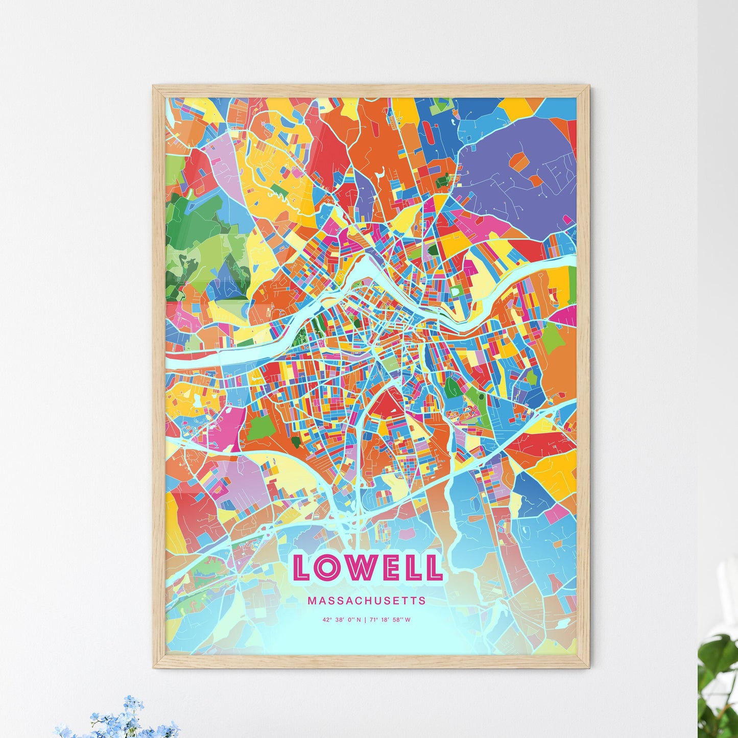 Colorful Lowell Massachusetts Fine Art Map Crazy Colors