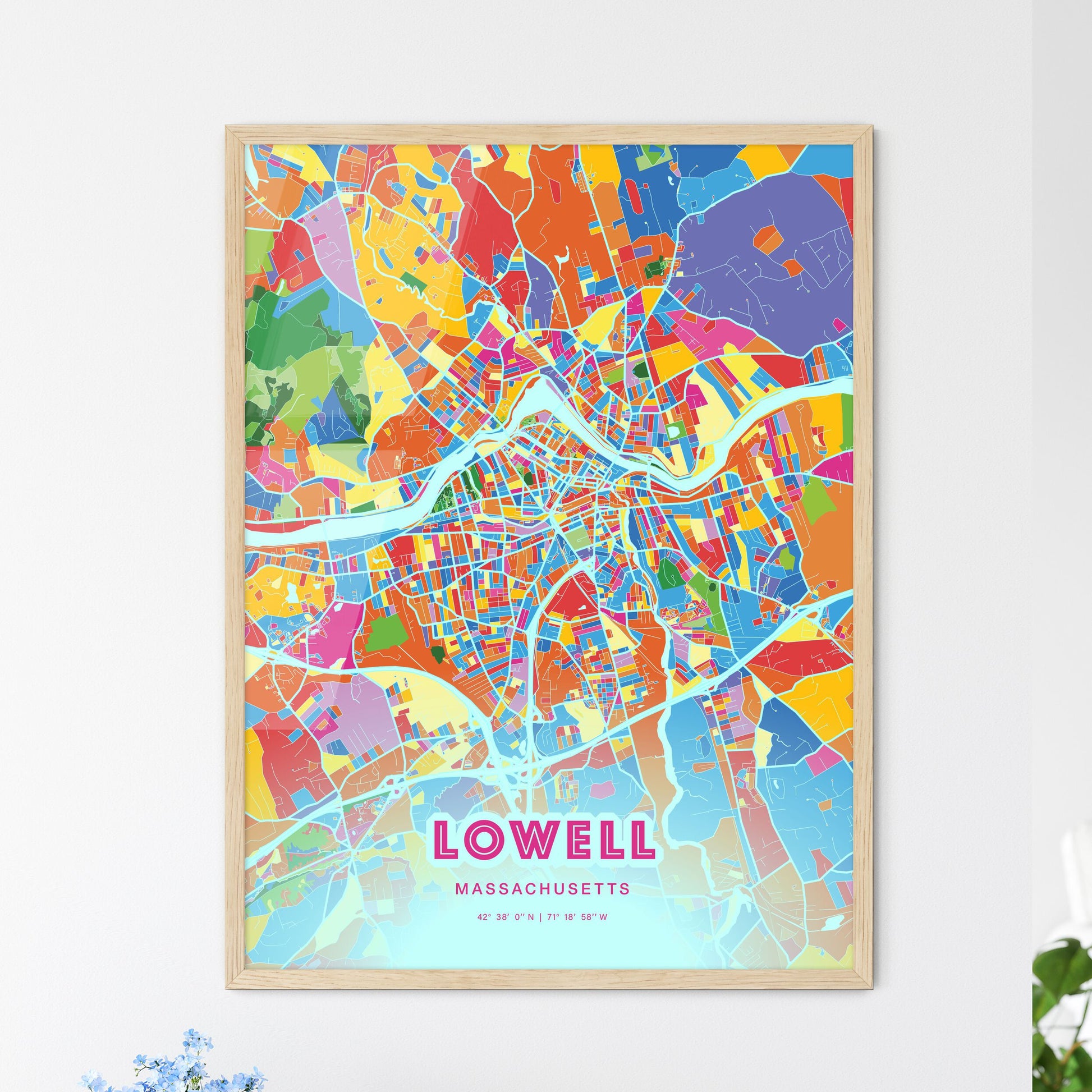 Colorful Lowell Massachusetts Fine Art Map Crazy Colors