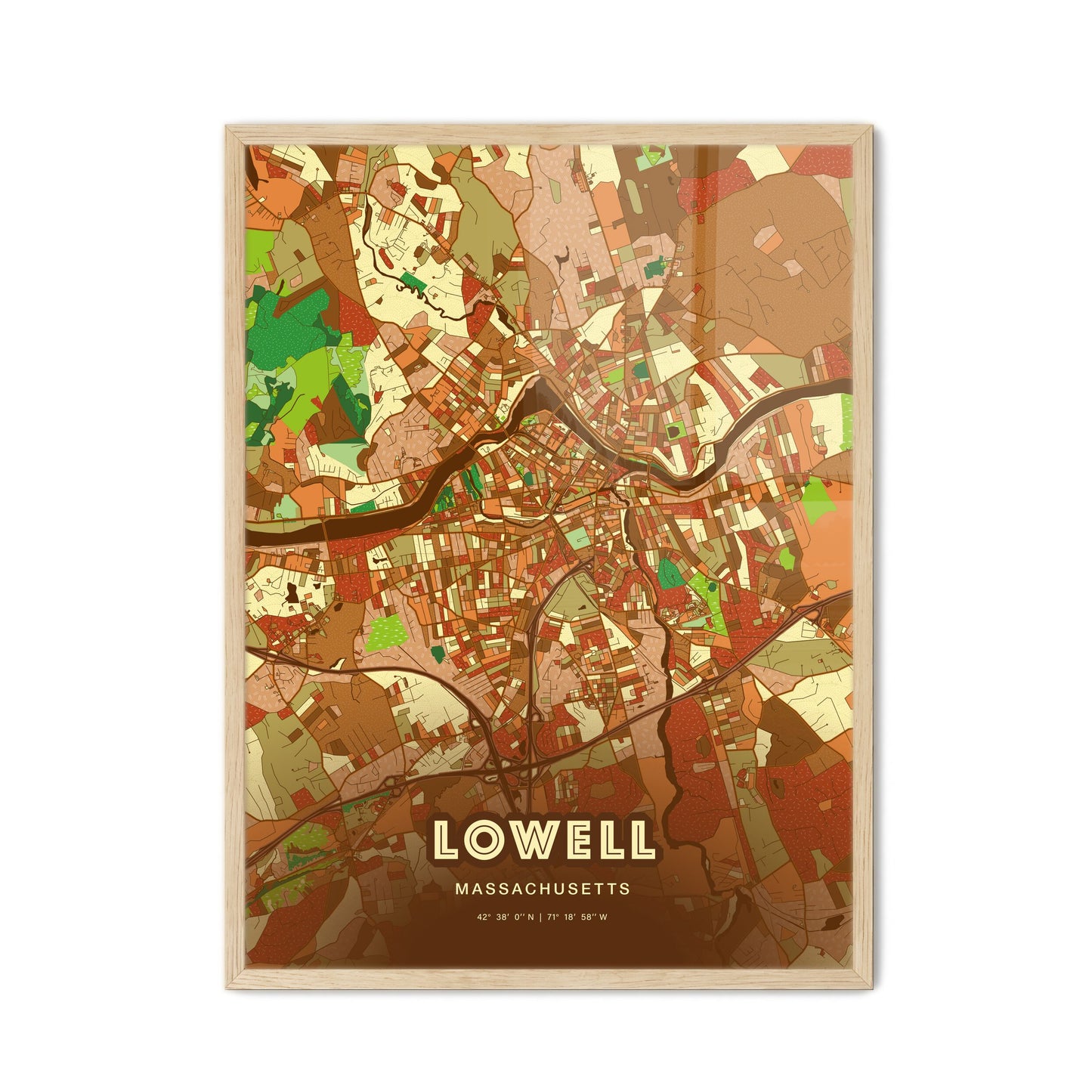 Colorful Lowell Massachusetts Fine Art Map Farmhouse